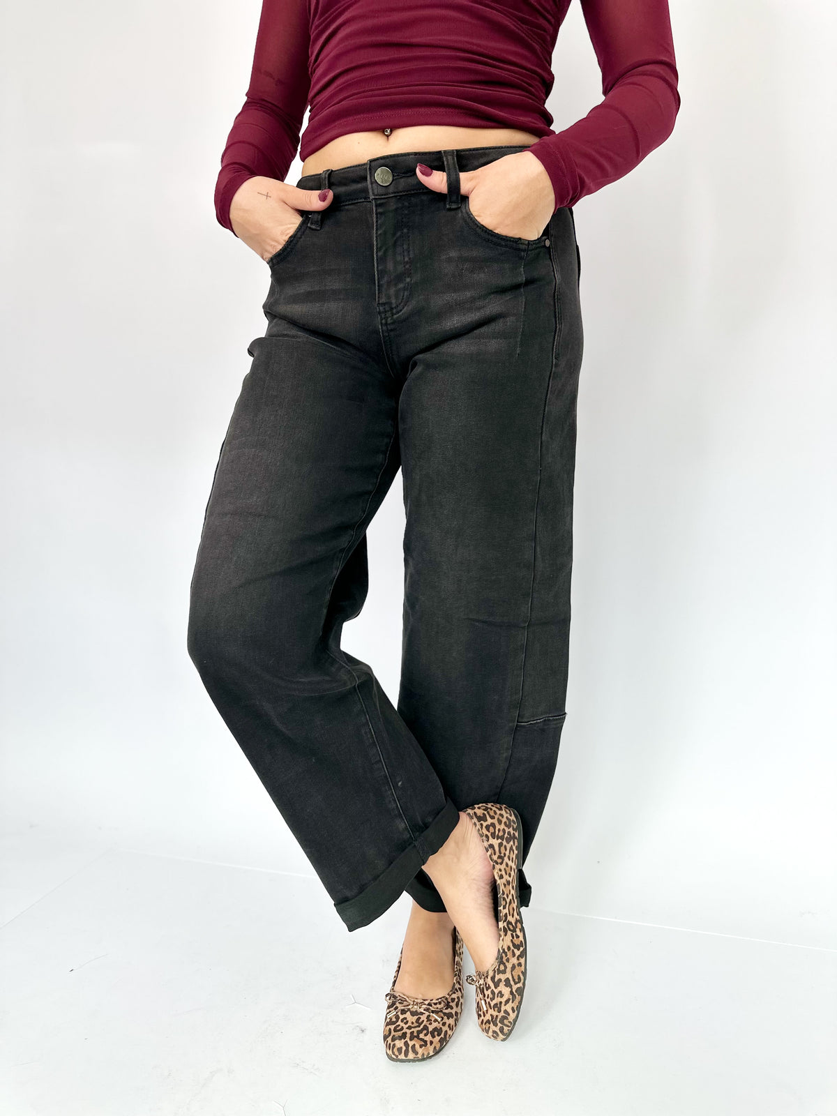 Adalee High Rise Crop Barrel Cuffed Hem Jeans