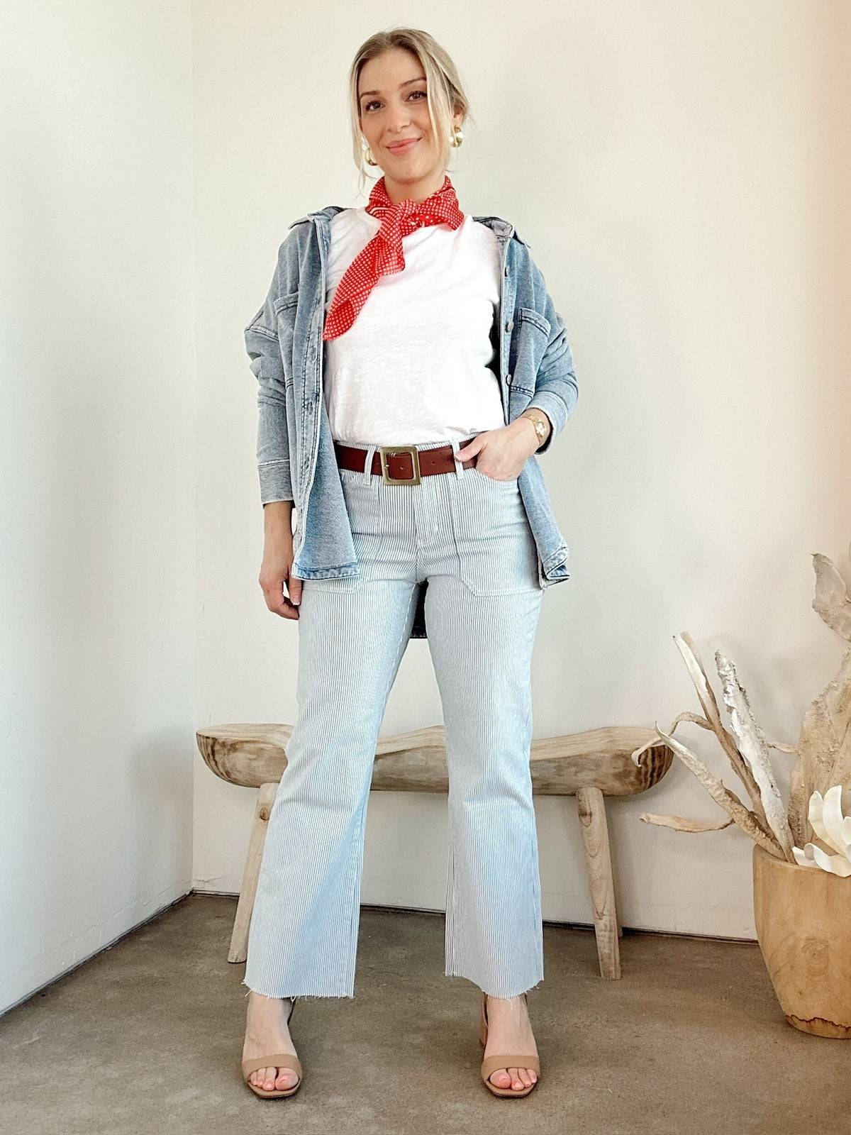 Jen High Rise Crop Bootcut Stripe Jeans