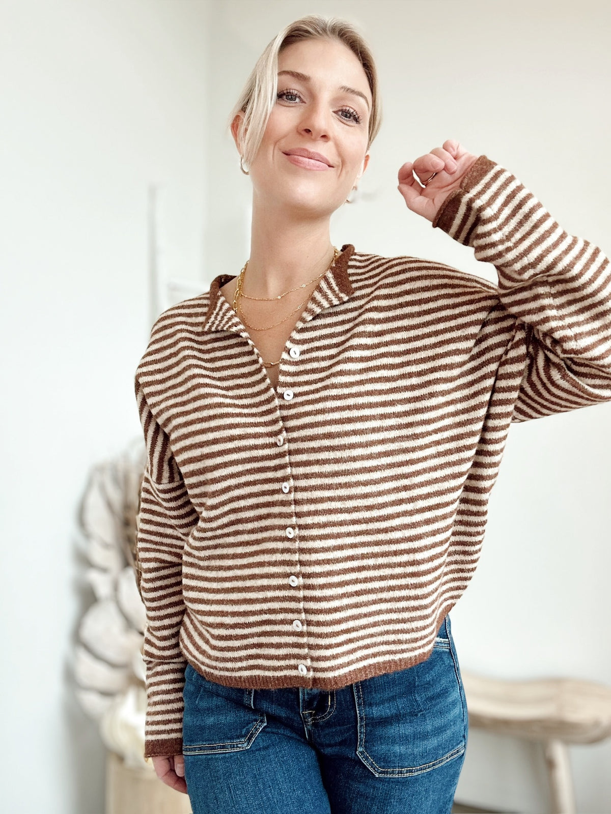 Piper Cardigan Mini Striped Brown