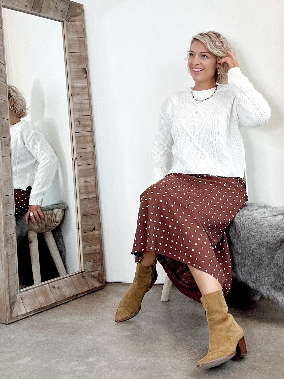 Annalise Polka Dot Skirt Chestnut