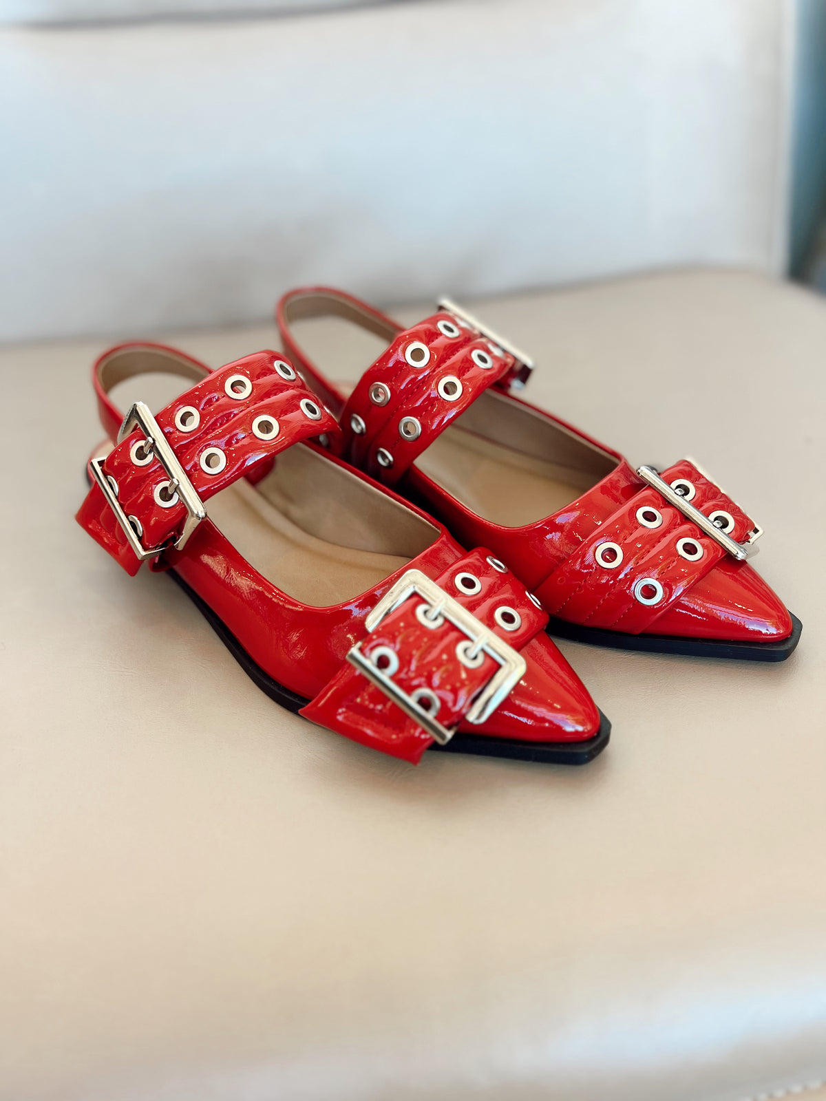 Joni Pointed Toe Slingback Loafer, Red Patent