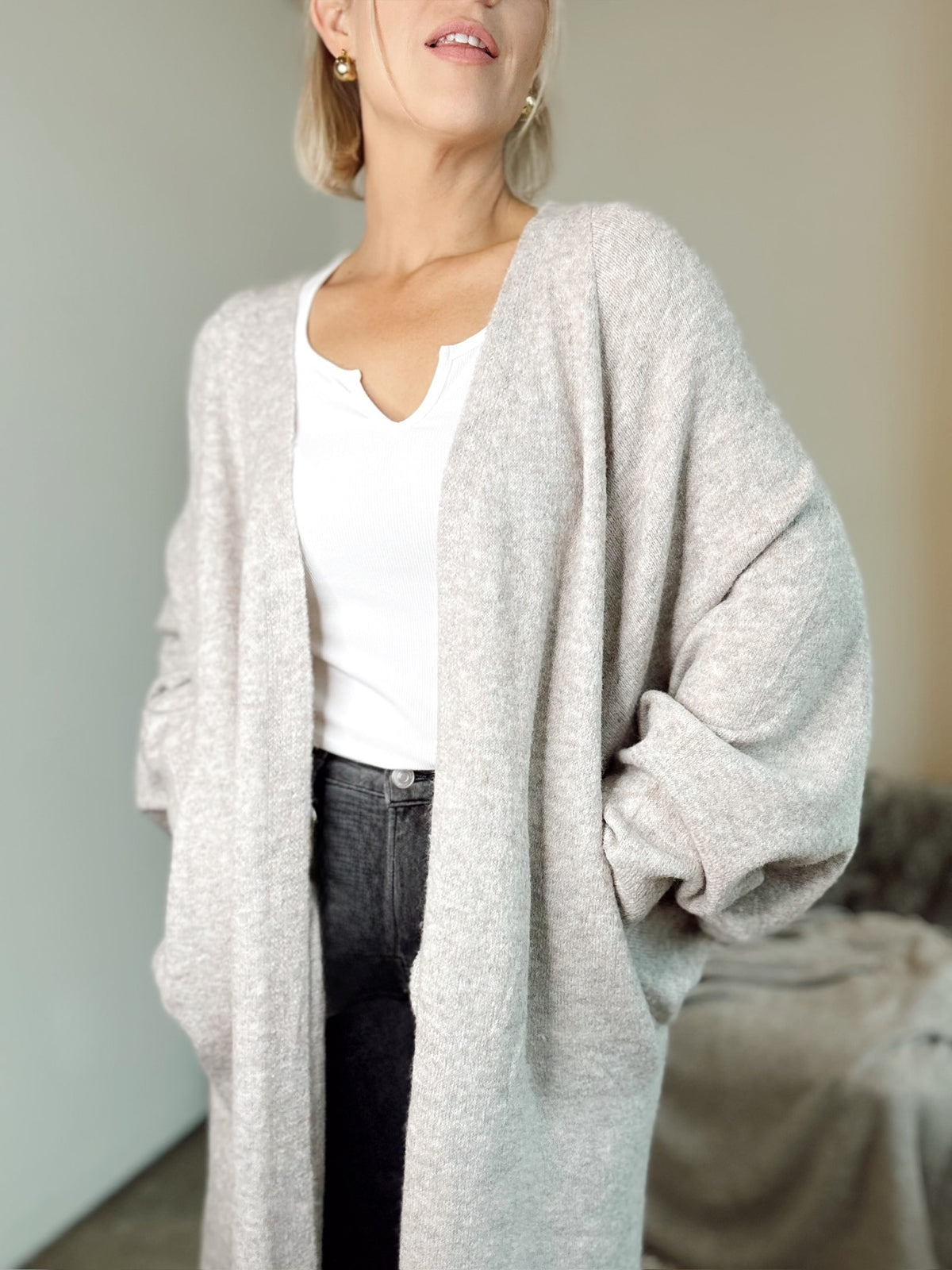 Laurel Oversized Knit Cardigan Taupe