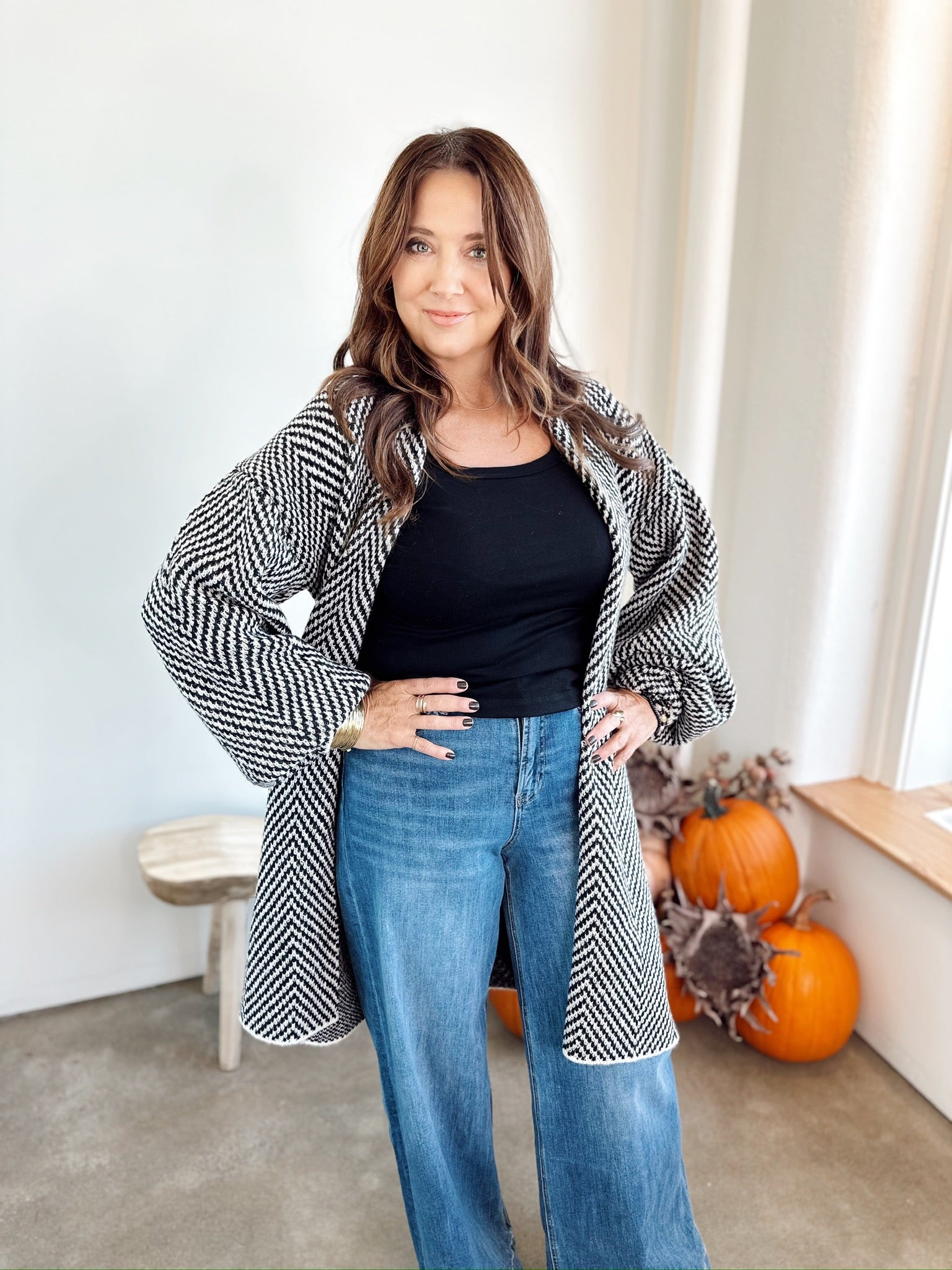 Emma Herringbone Cardigan Black