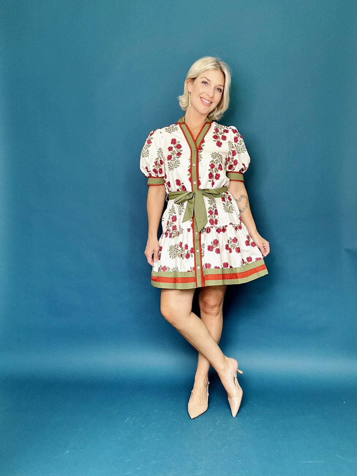 Lara Floral Mini Dress Ecru