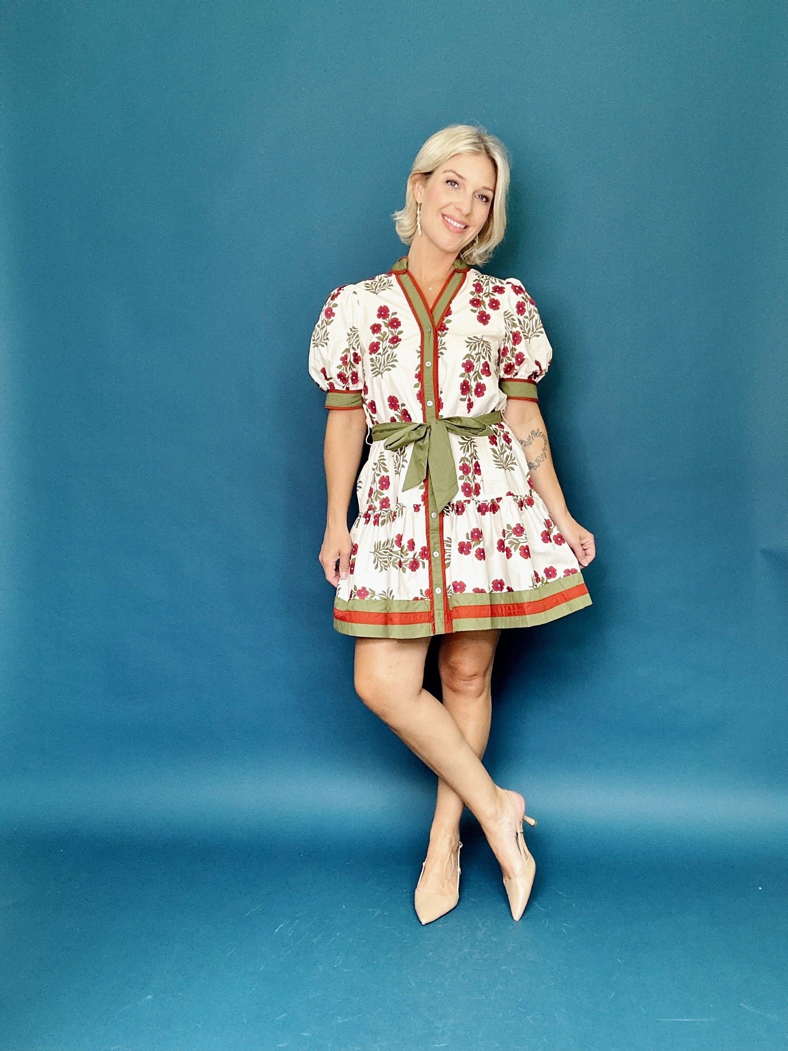 Lara Floral Mini Dress Ecru