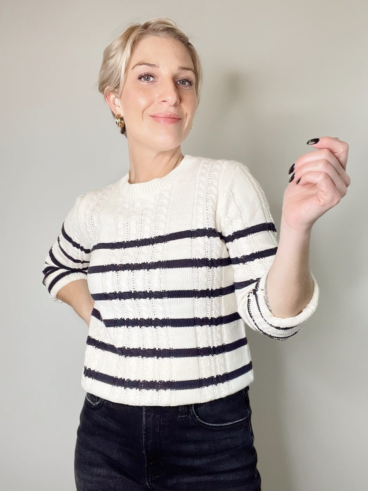 Stevie Classic  Cable Knit Striped Sweater