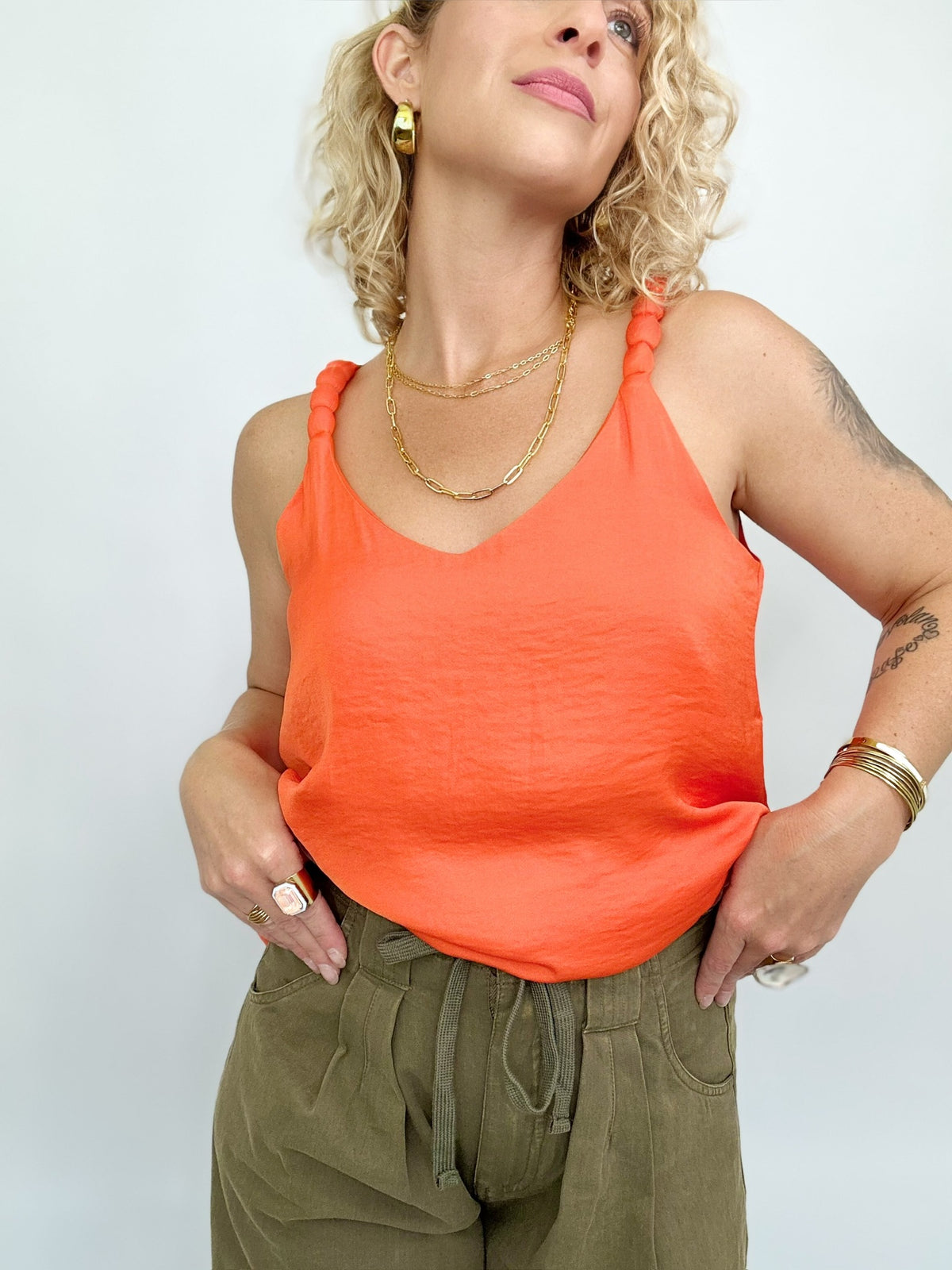 Gina V-neck Accent Strap Tank Orange