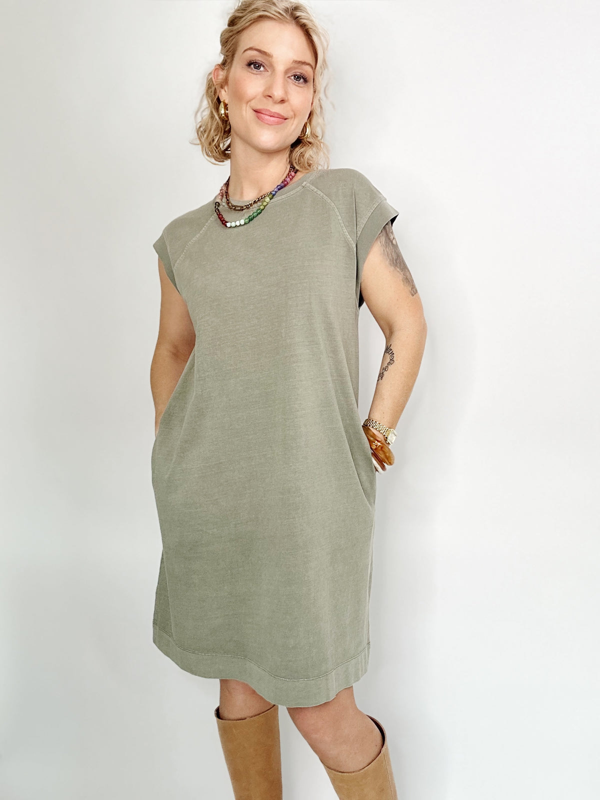 Coralee Capped Sleeve Jersey Dress