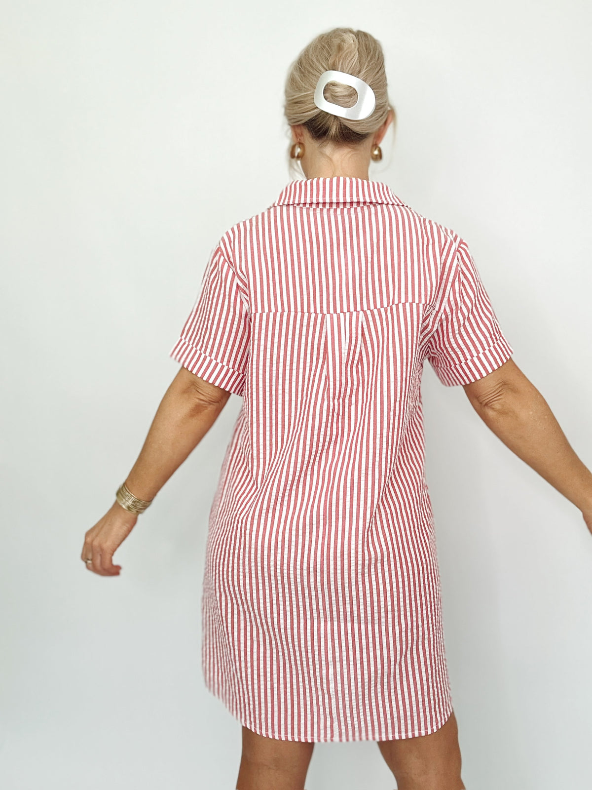 Macy Striped Shirt Dress Red/White
