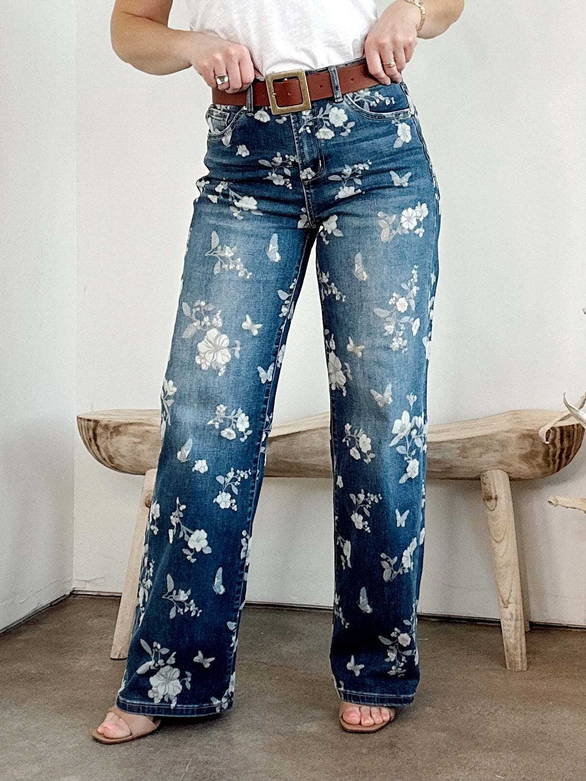 Joey Floral High Rise Wide Leg Jeans