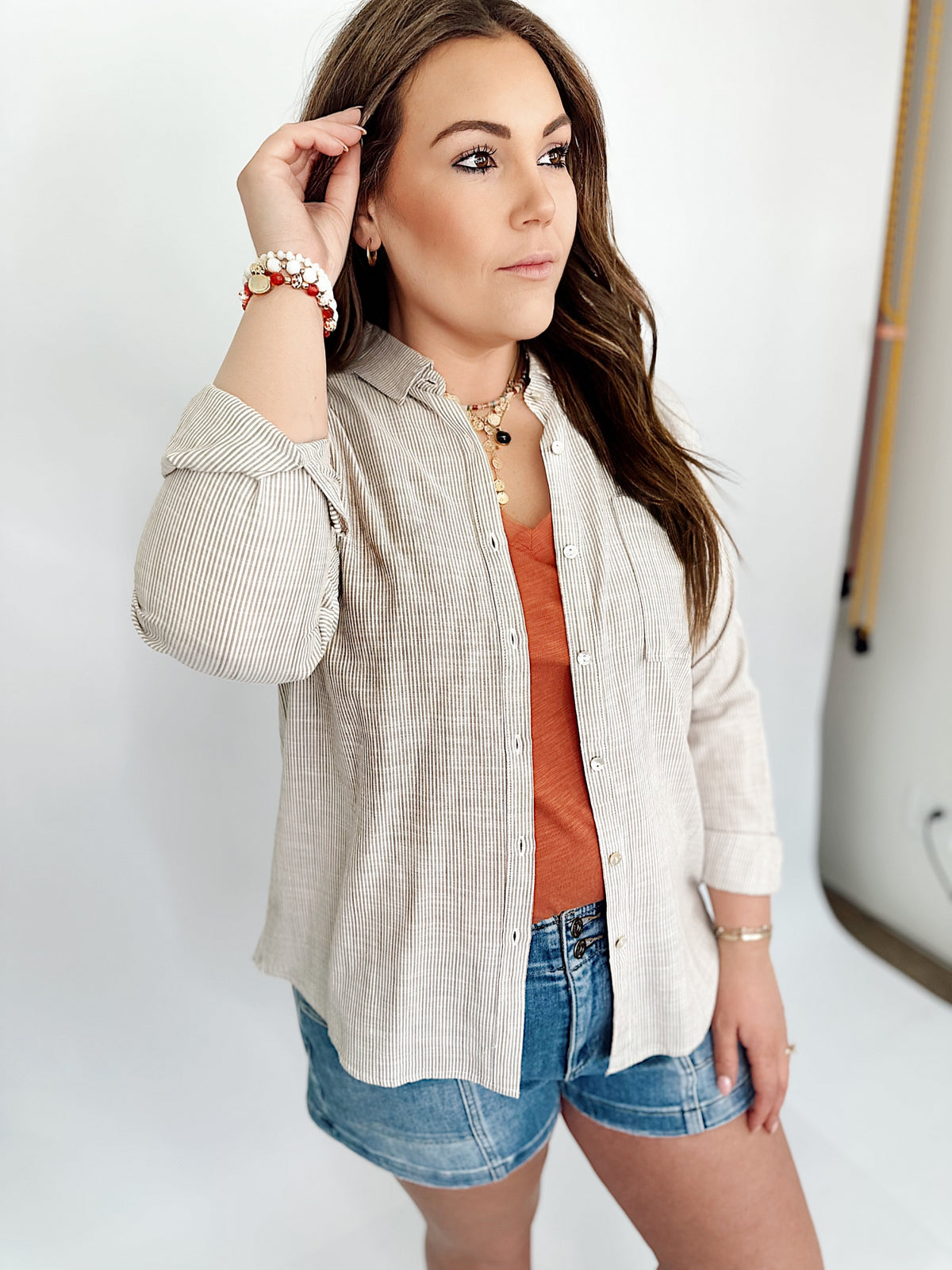 Allegra Stripe Shirt Khaki