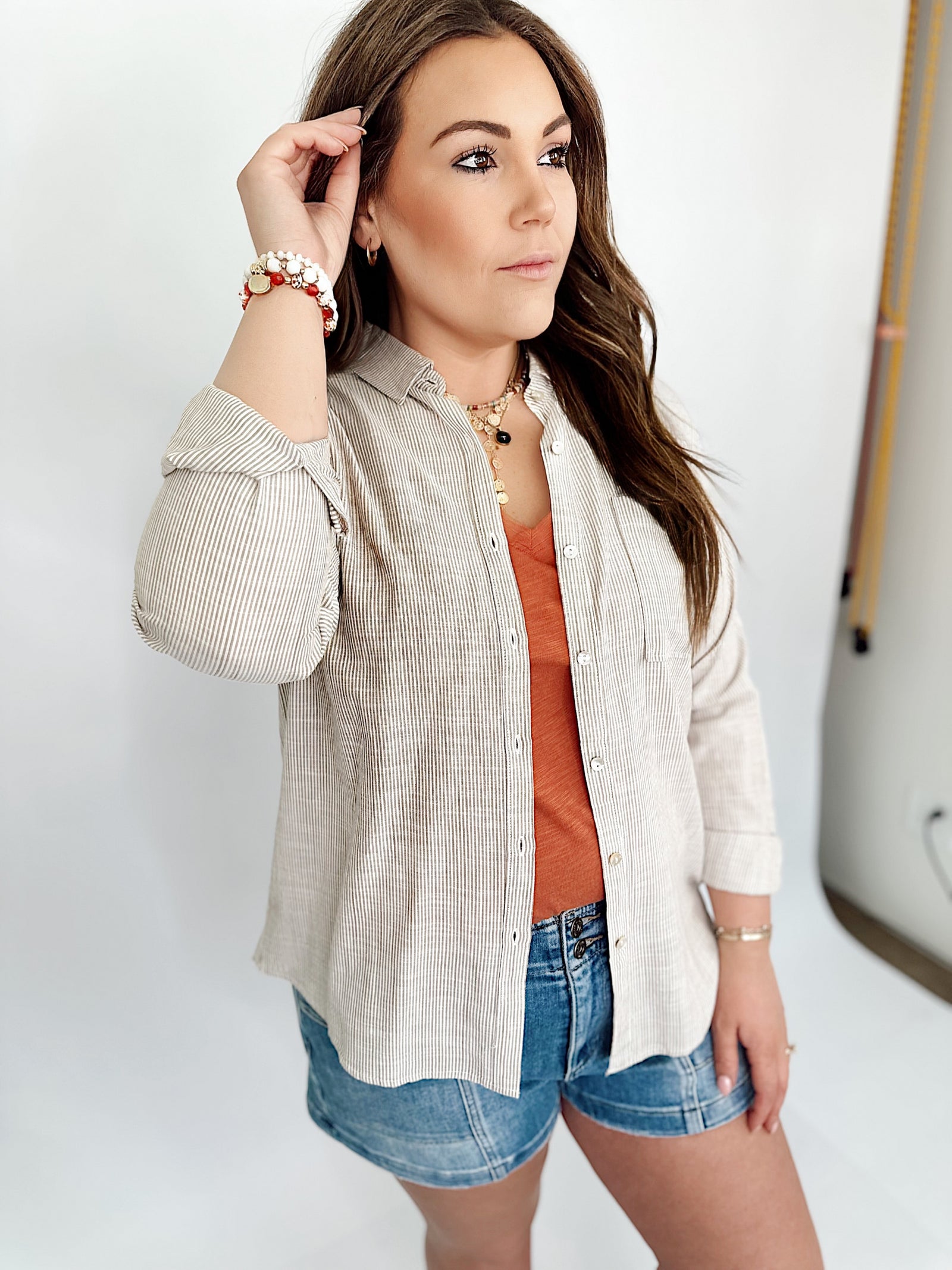 Allegra Stripe Shirt Khaki