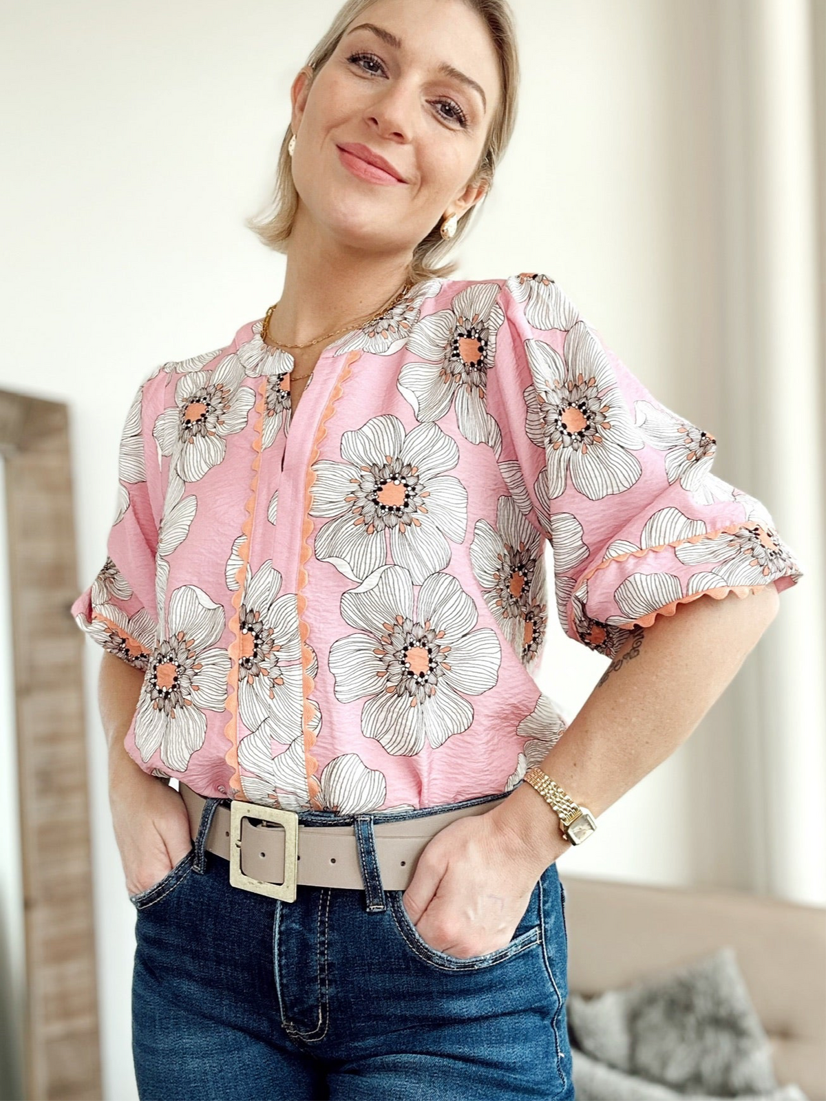 Carmella Floral Blouse Peony Pink Multi