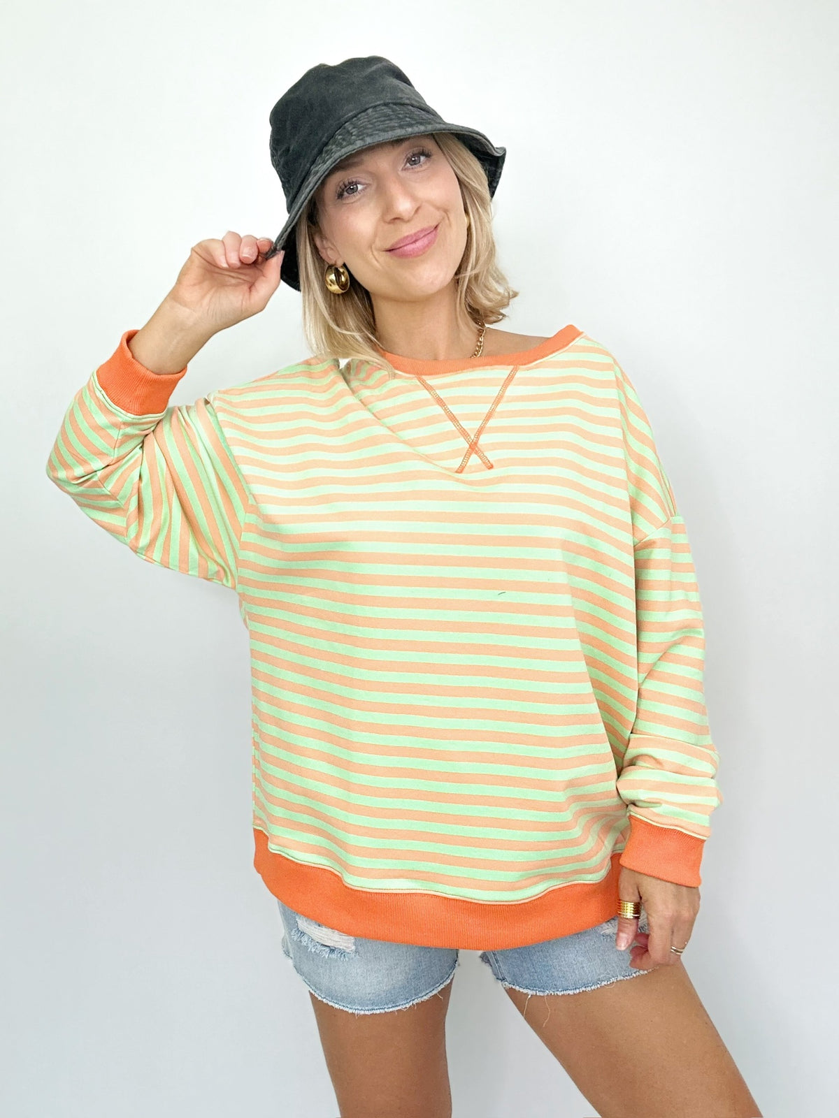 Demi Stripe Top Mint/Orange
