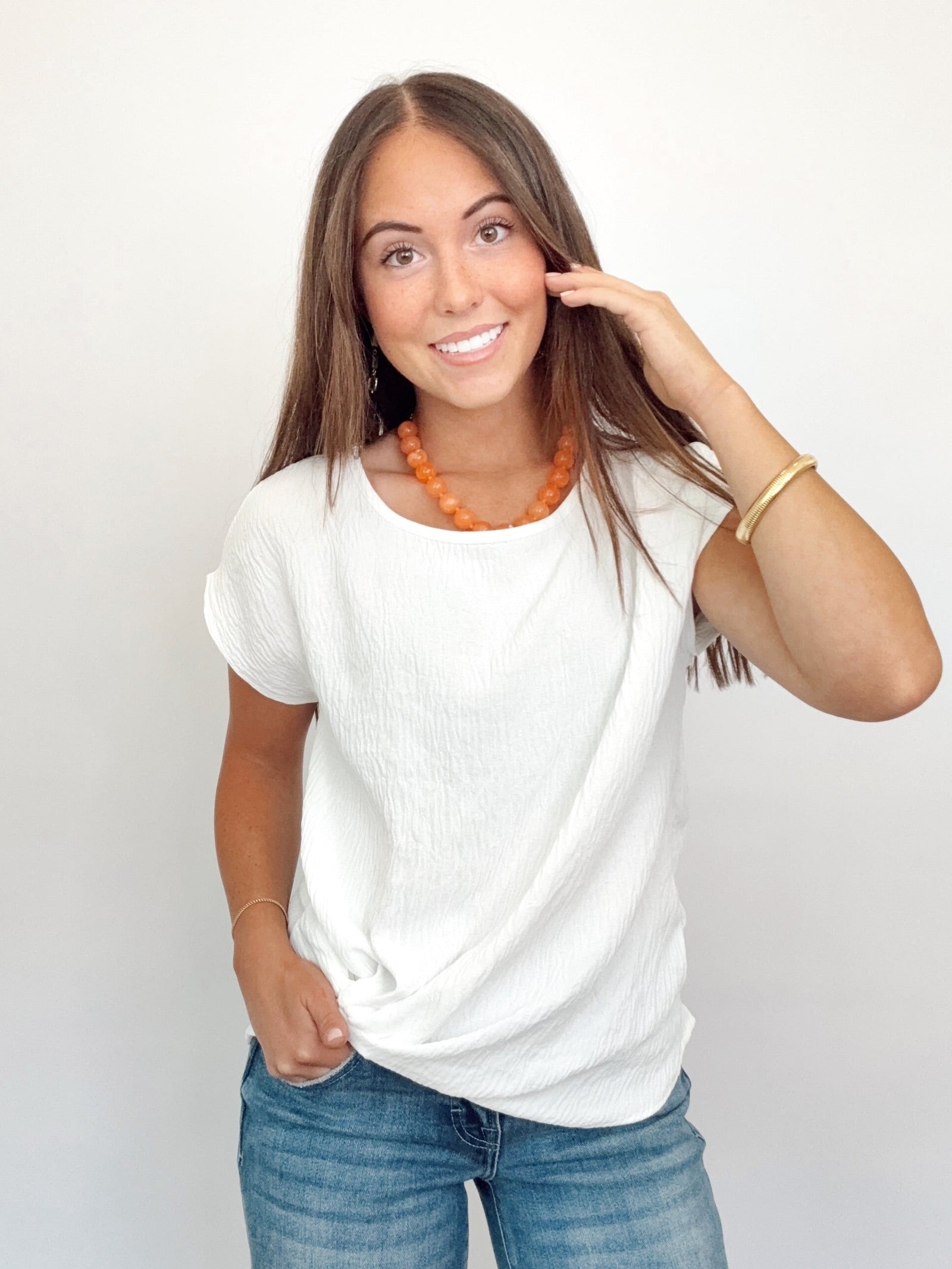 Morgan Twist Hem Top White