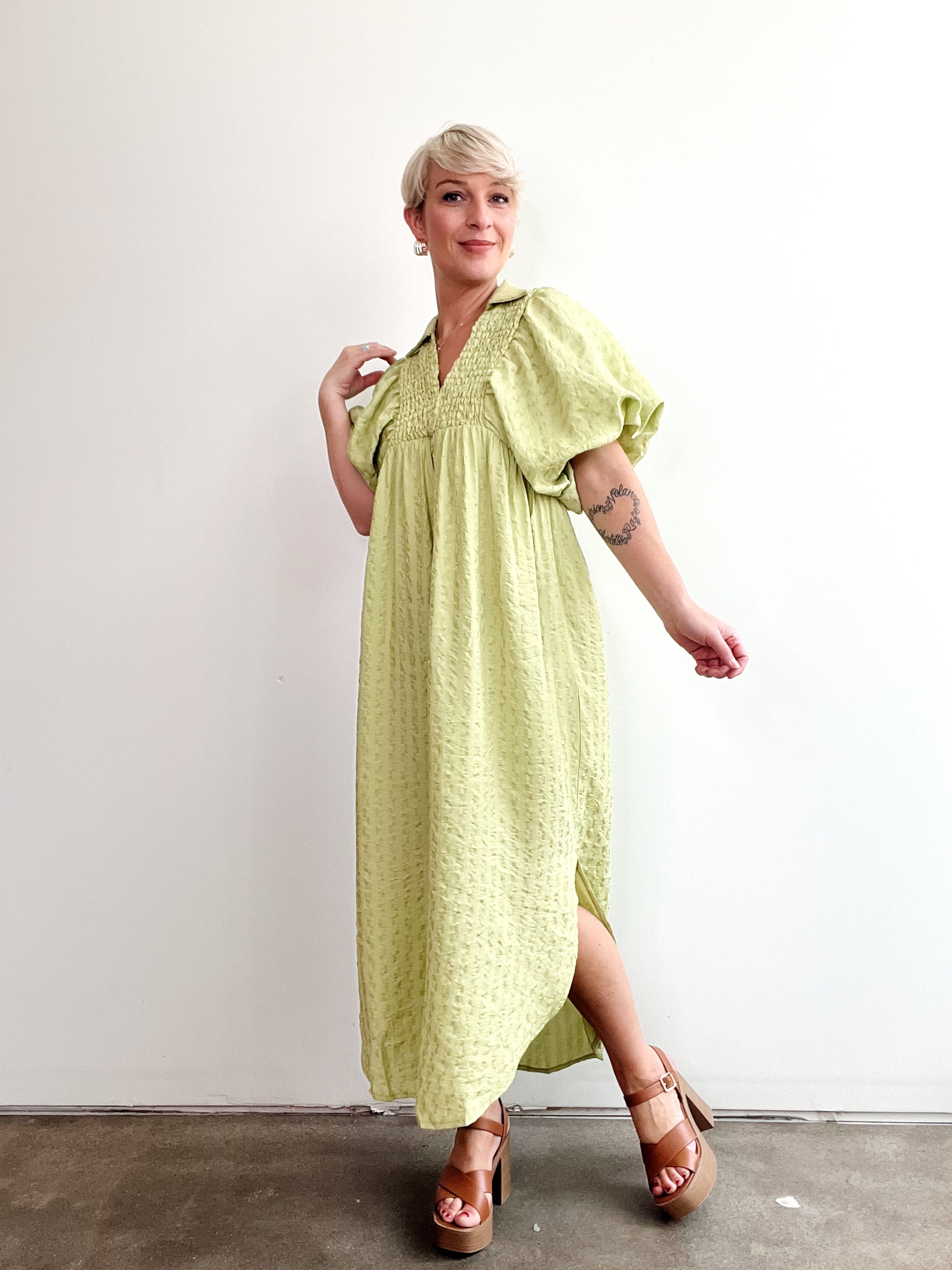 Billy Bubble Sleeve Dress, Lime