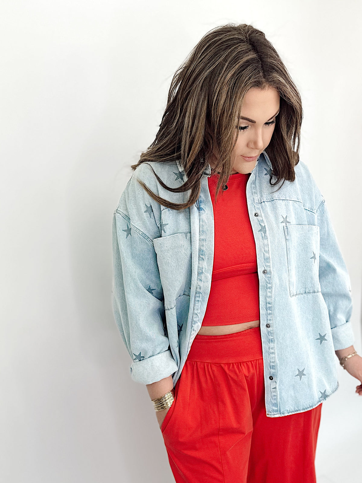 Star Print Denim Shacket