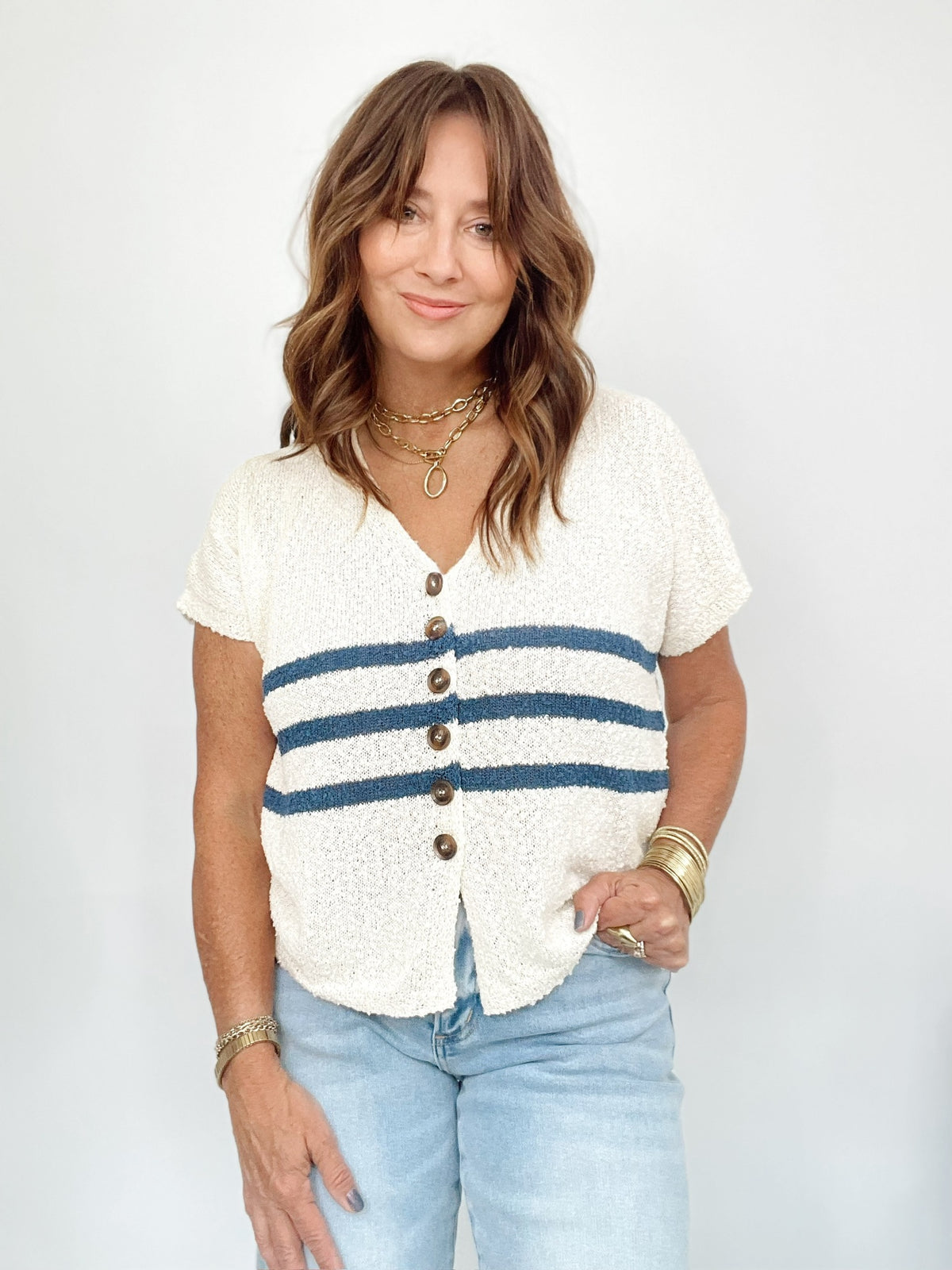 Gabby Stripe Button Down Vest