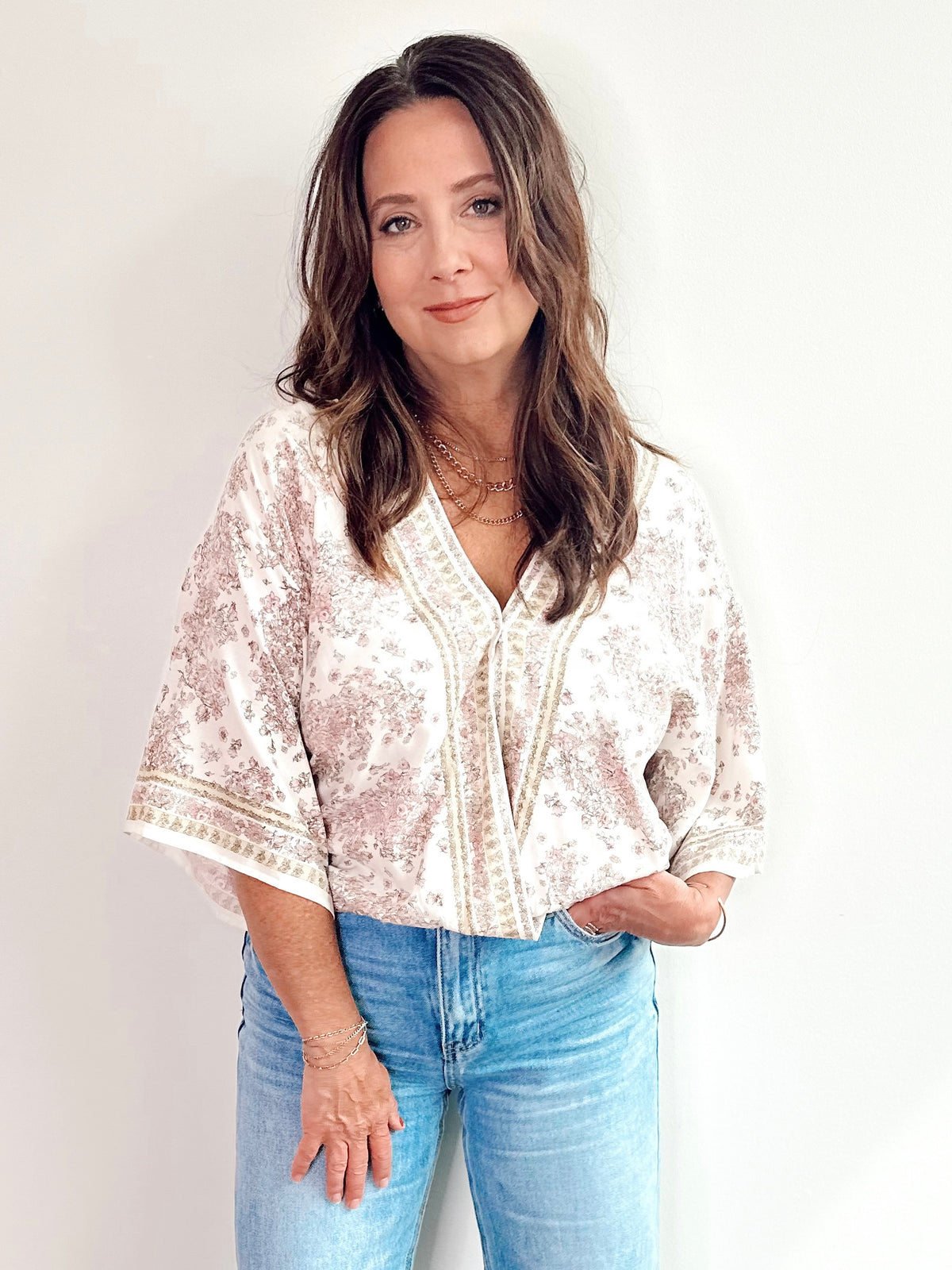 April Print Kimono Top Ivory