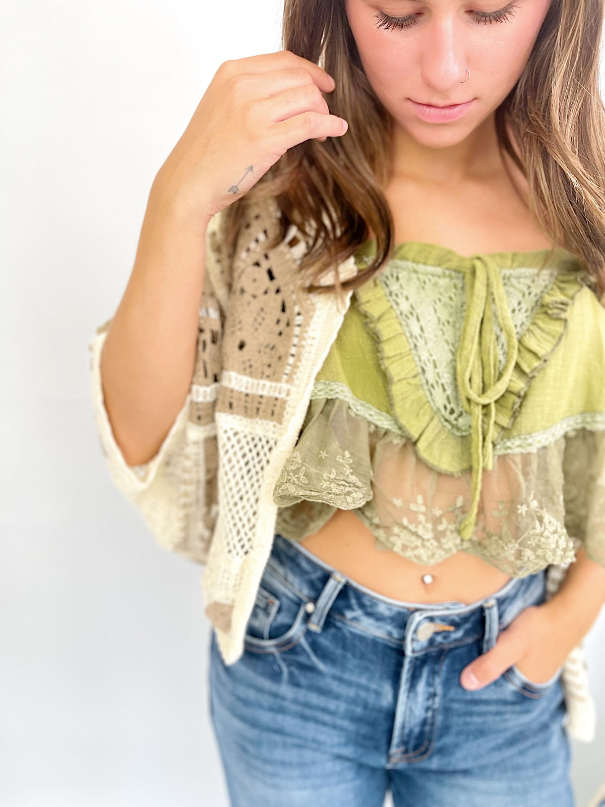 Courtney Crochet Cardigan Mocha Multi