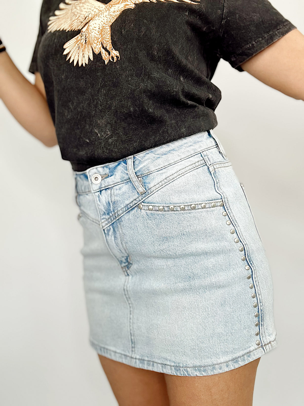 Kira High Rise Studded Yoke Mini Skirt