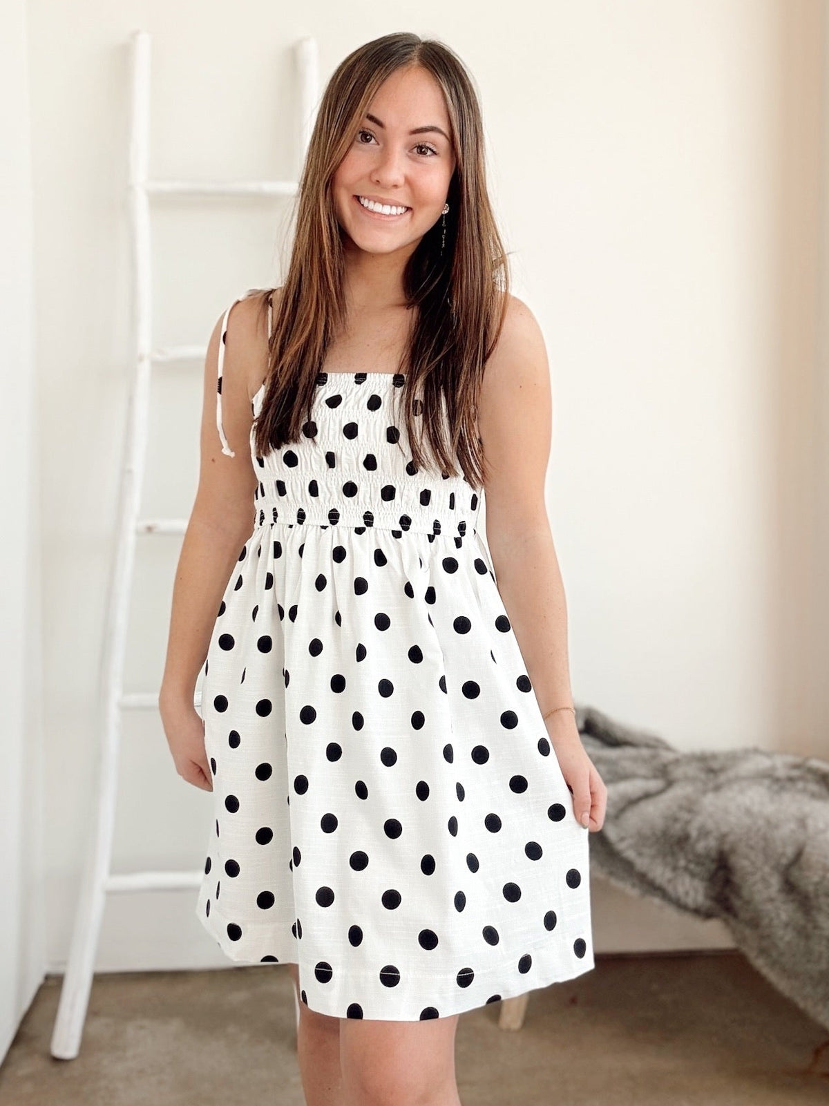 Josie Polka Dot Smocked Mini Dress