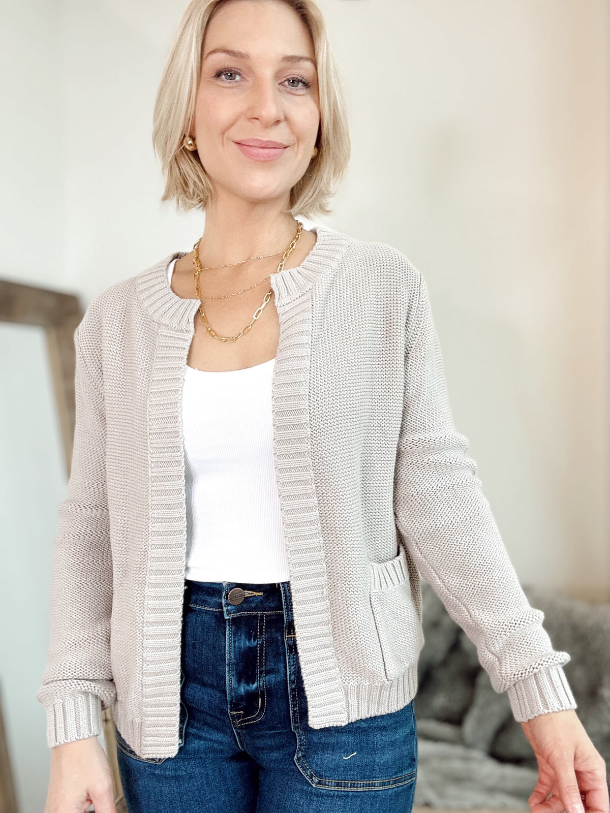 Hannah Knit Cardigan Stone