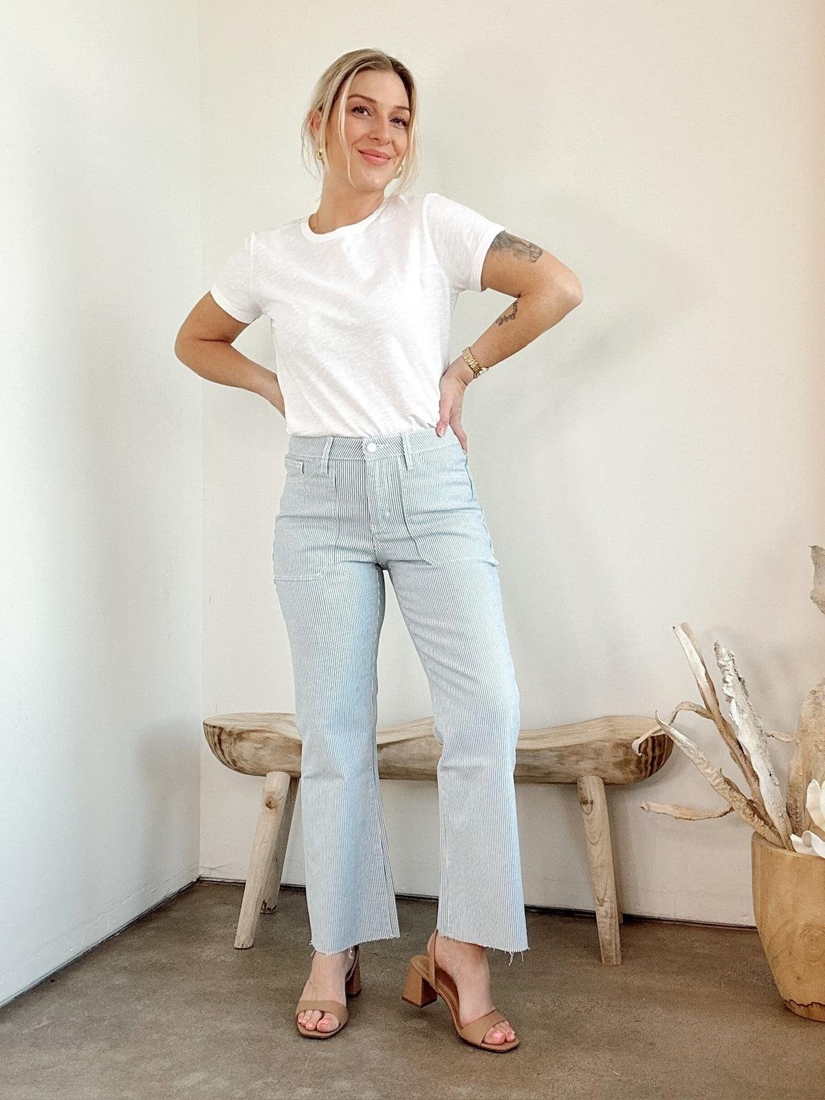 Jen High Rise Crop Bootcut Stripe Jeans