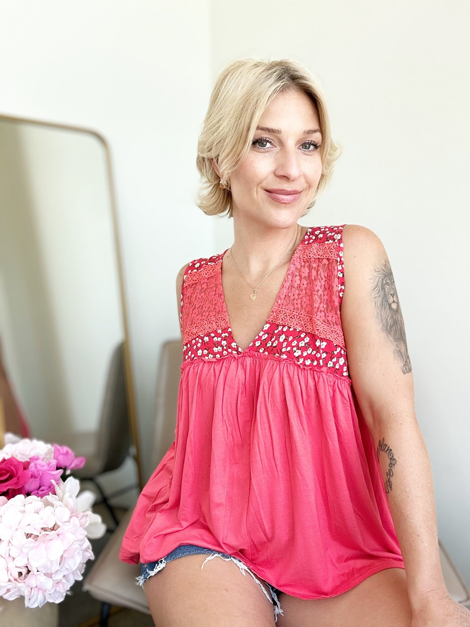 Macy Floral Top Peach Echo