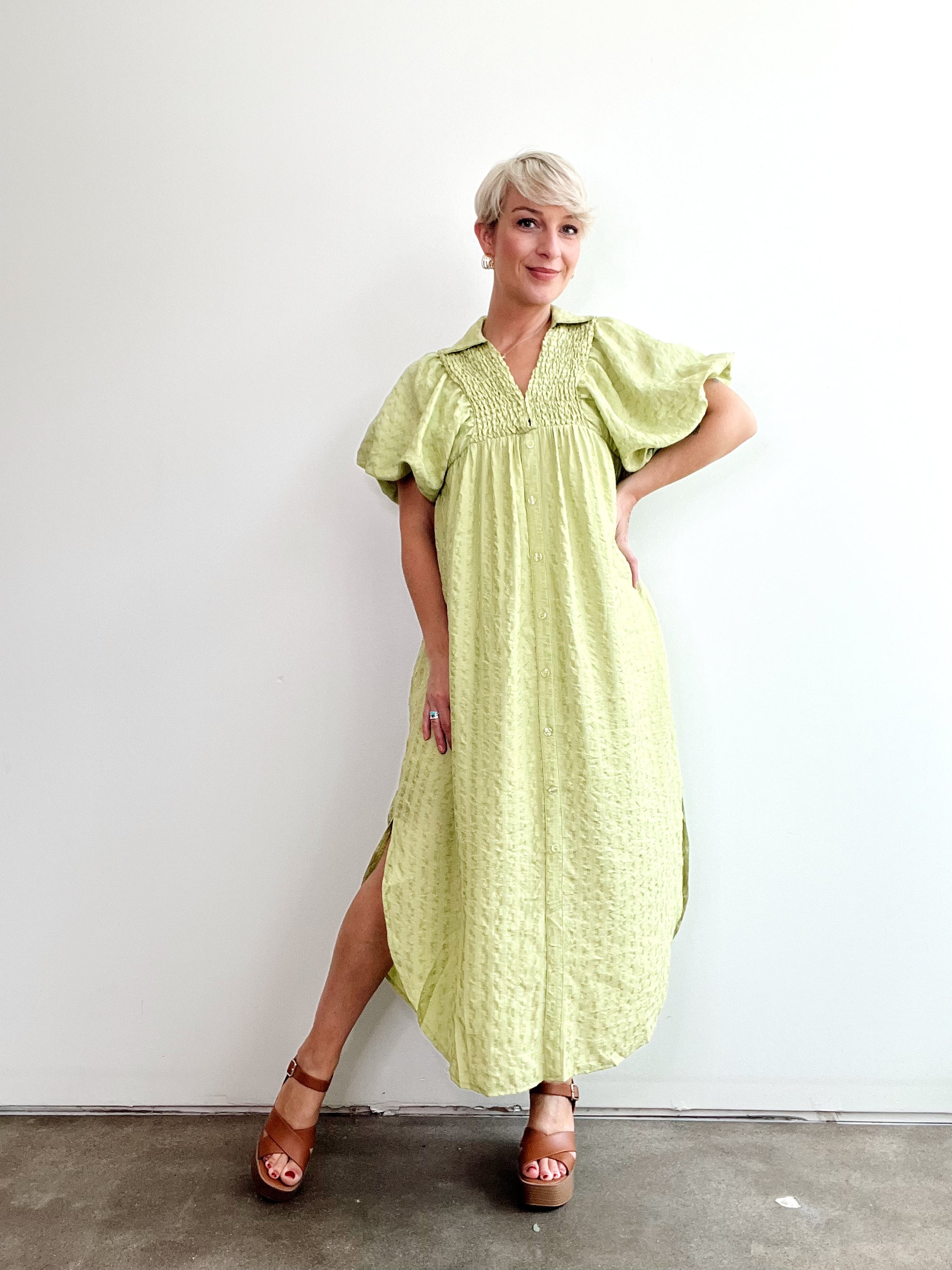 Billy Bubble Sleeve Dress, Lime