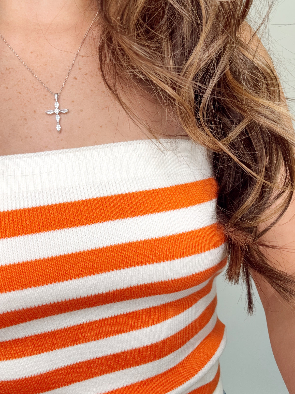 Avery Striped Tube Top Orange/Ivory