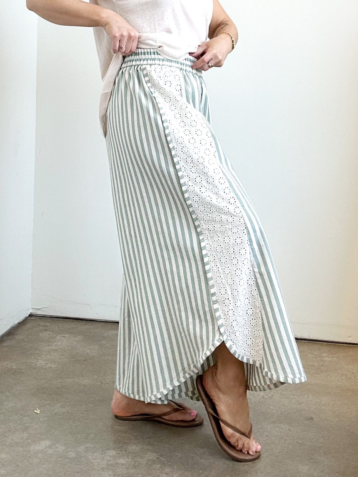 Becky Striped Wide Leg Pants Eucalyptus