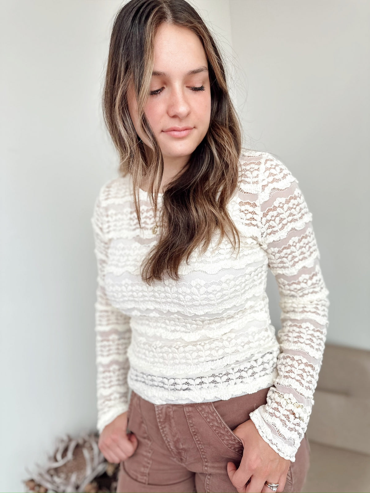 Marlene Ruffle Flower Lace Top