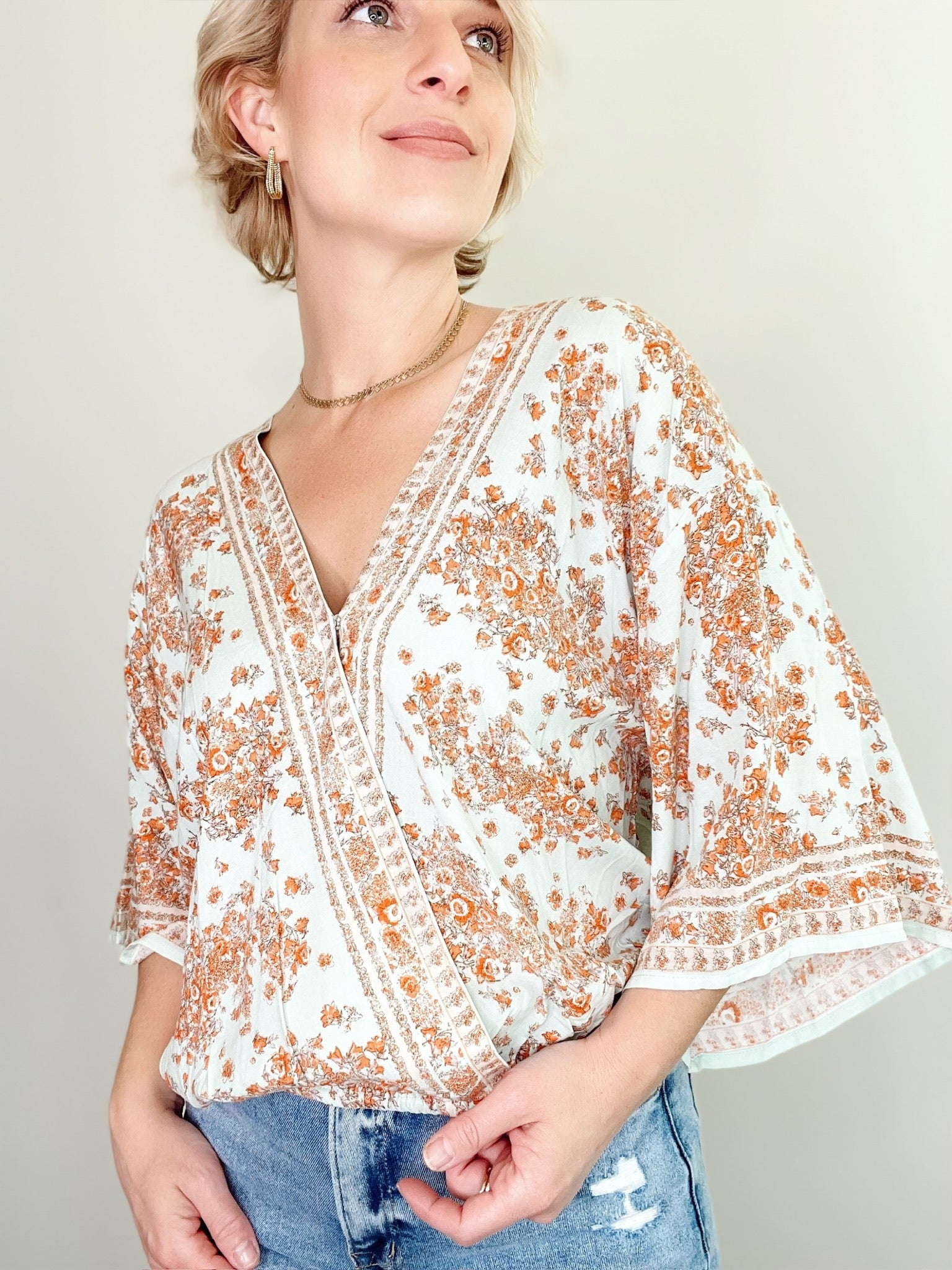 April Print Kimono Top Sage Mint