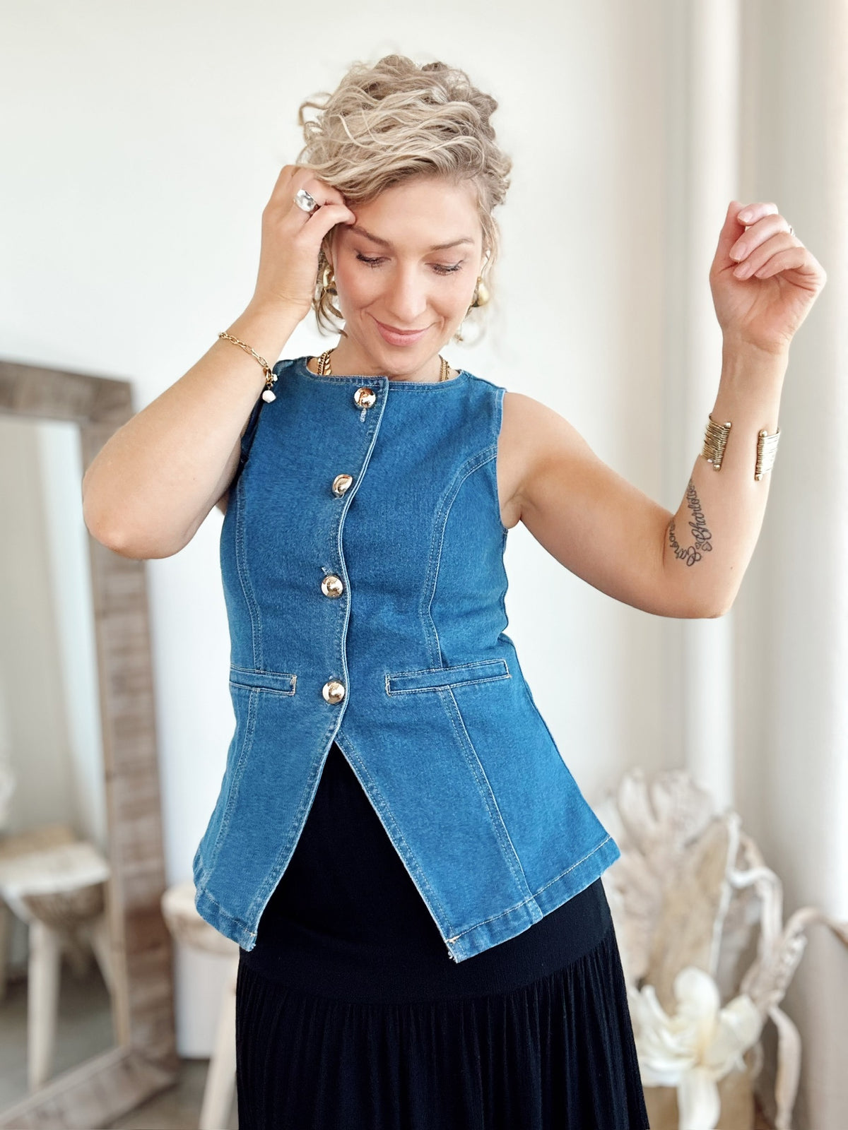 Dede Button Down Denim Vest