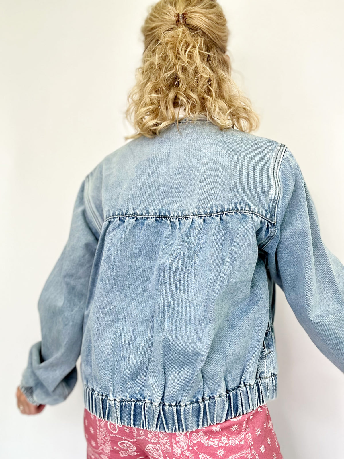 Dee Ruched Seam Denim Bomber Jacket