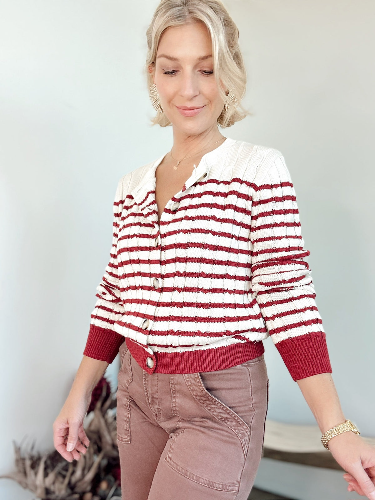 Kailey Stripe Cable Cardigan