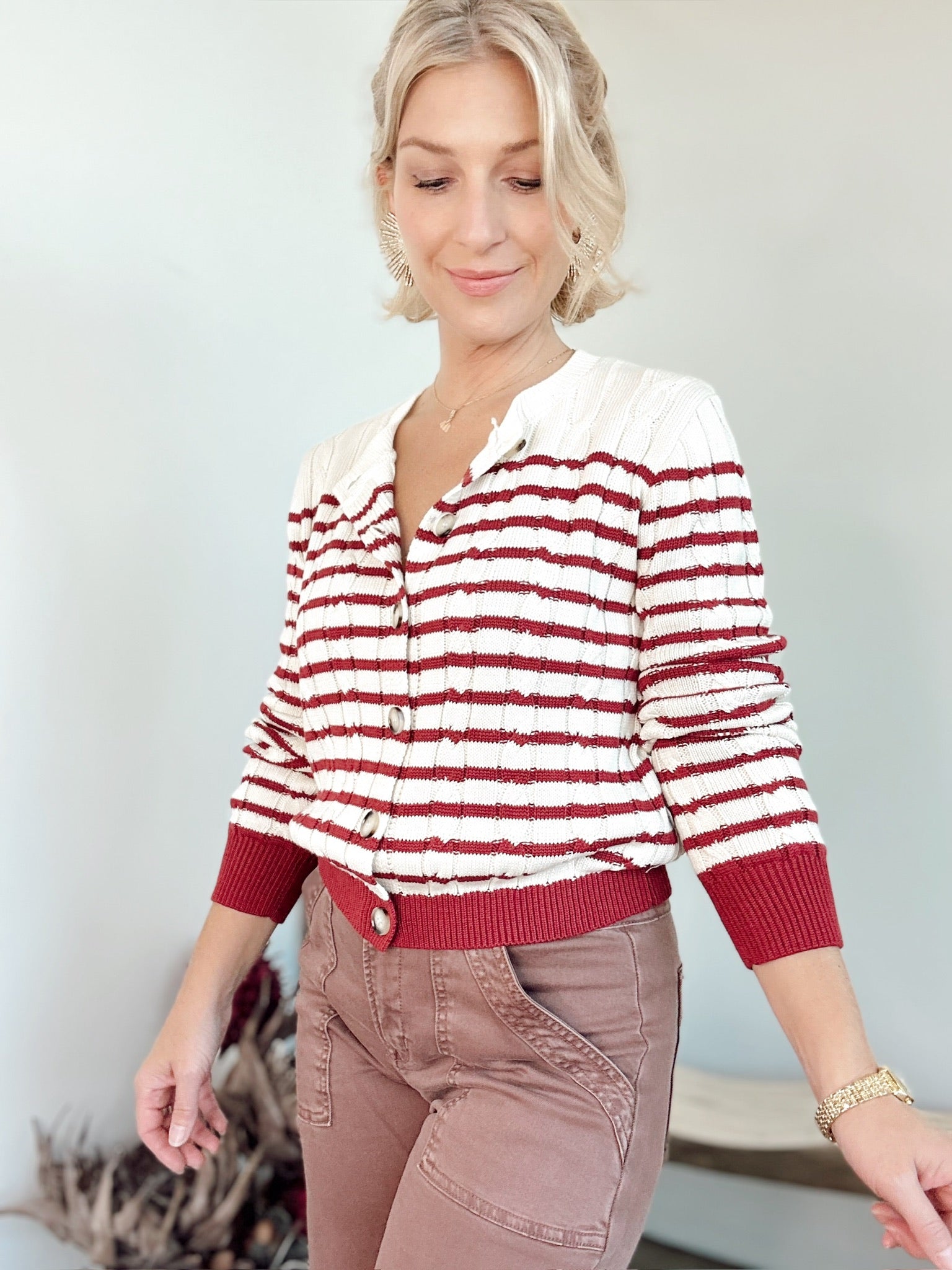 Kailey Stripe Cable Cardigan