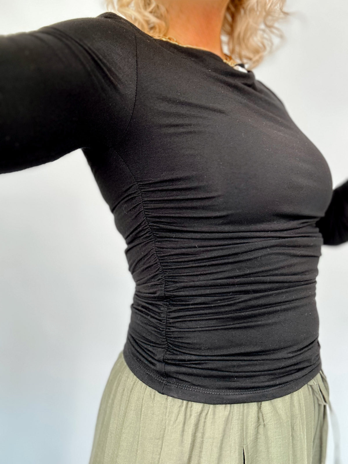 Remi Boat Neck Long Sleeve Top Black