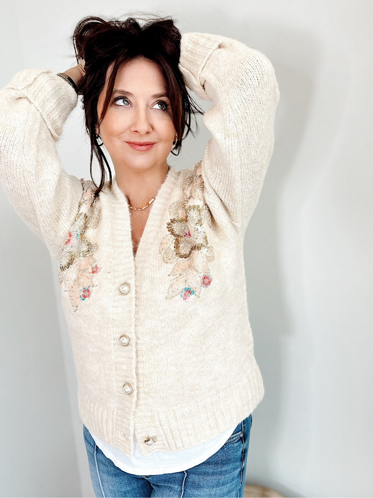 Andie Floral Sequin Beaded Cardigan
