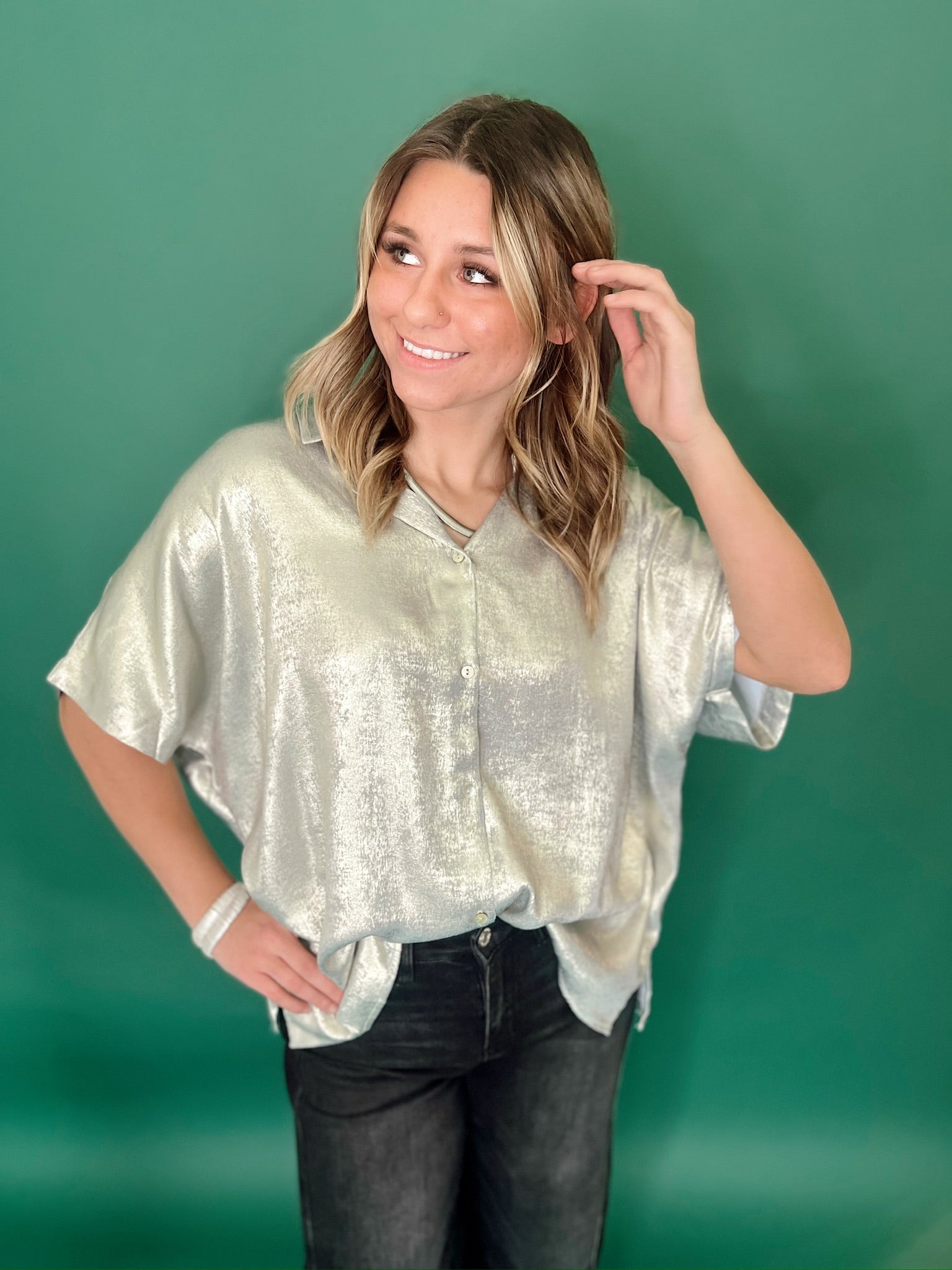 Victoria Metallic Blouse Champagne