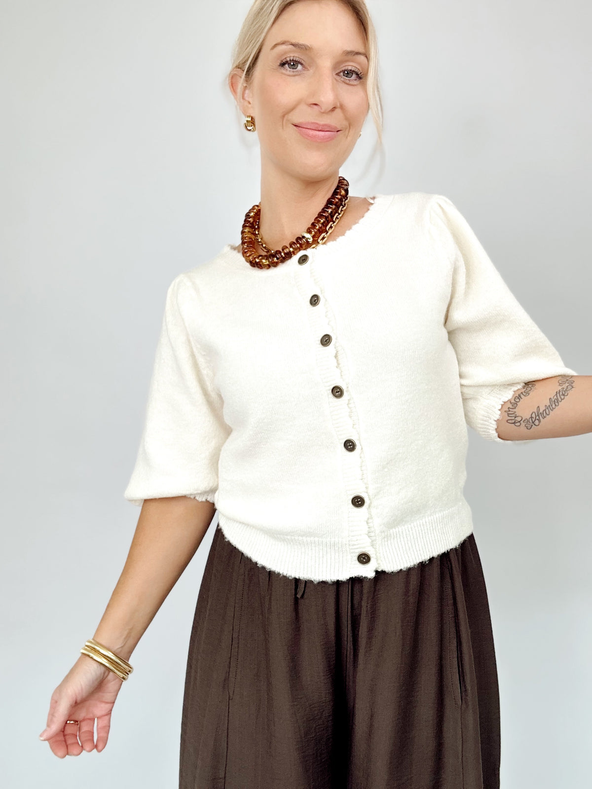 Ginny Puff Sleeve Sweater Cardigan