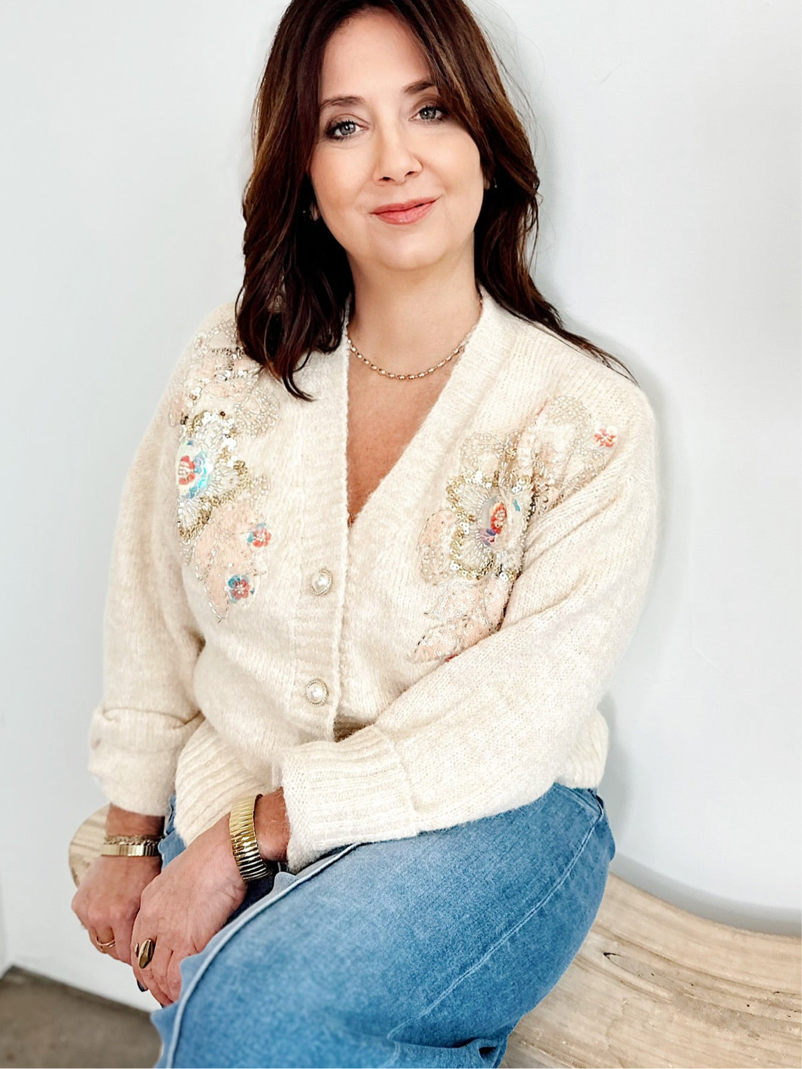 Andie Floral Sequin Beaded Cardigan