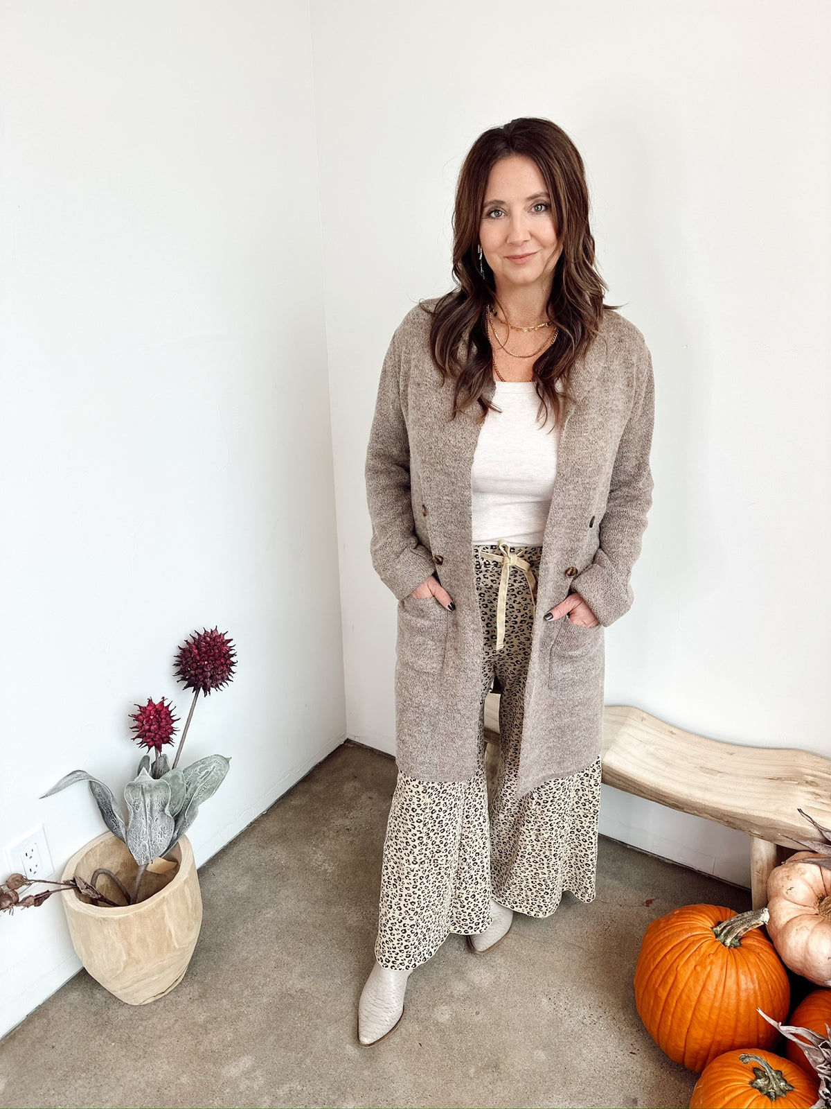 Brielle Open Sweater Coat Brown