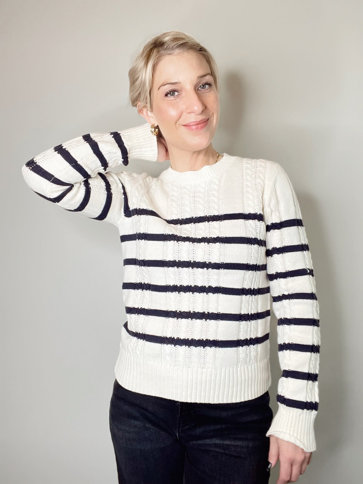 Stevie Classic  Cable Knit Striped Sweater