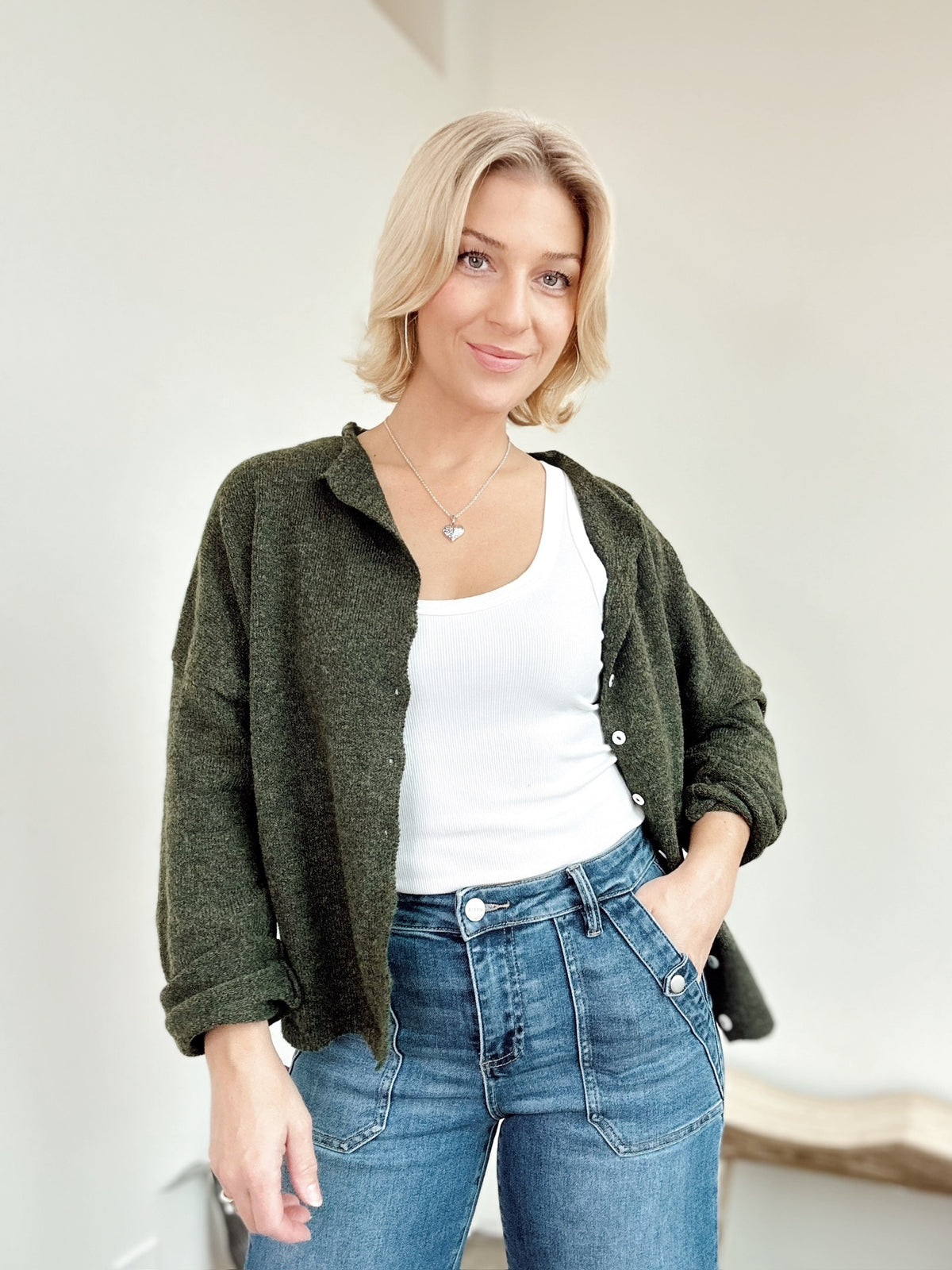 Piper Button Up Cardigan Hunter Green