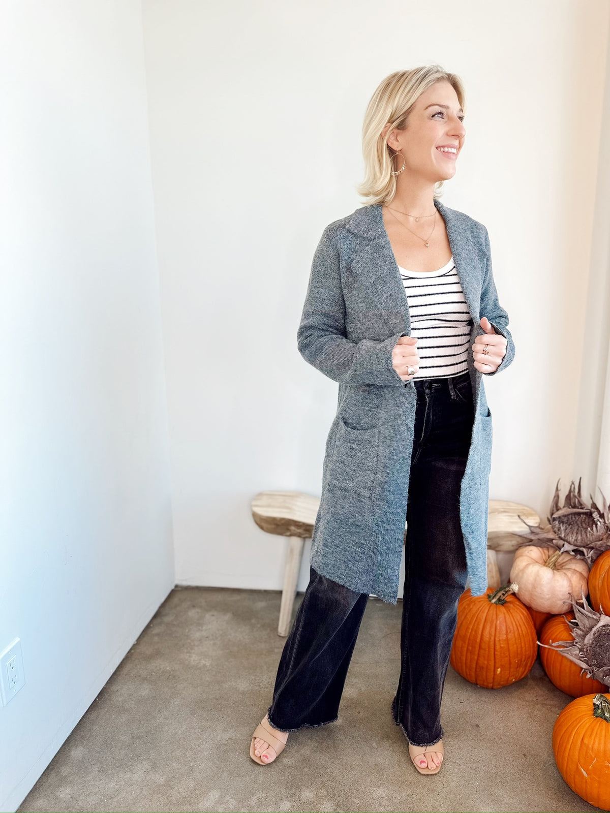 Brielle Open Sweater Coat Charcoal