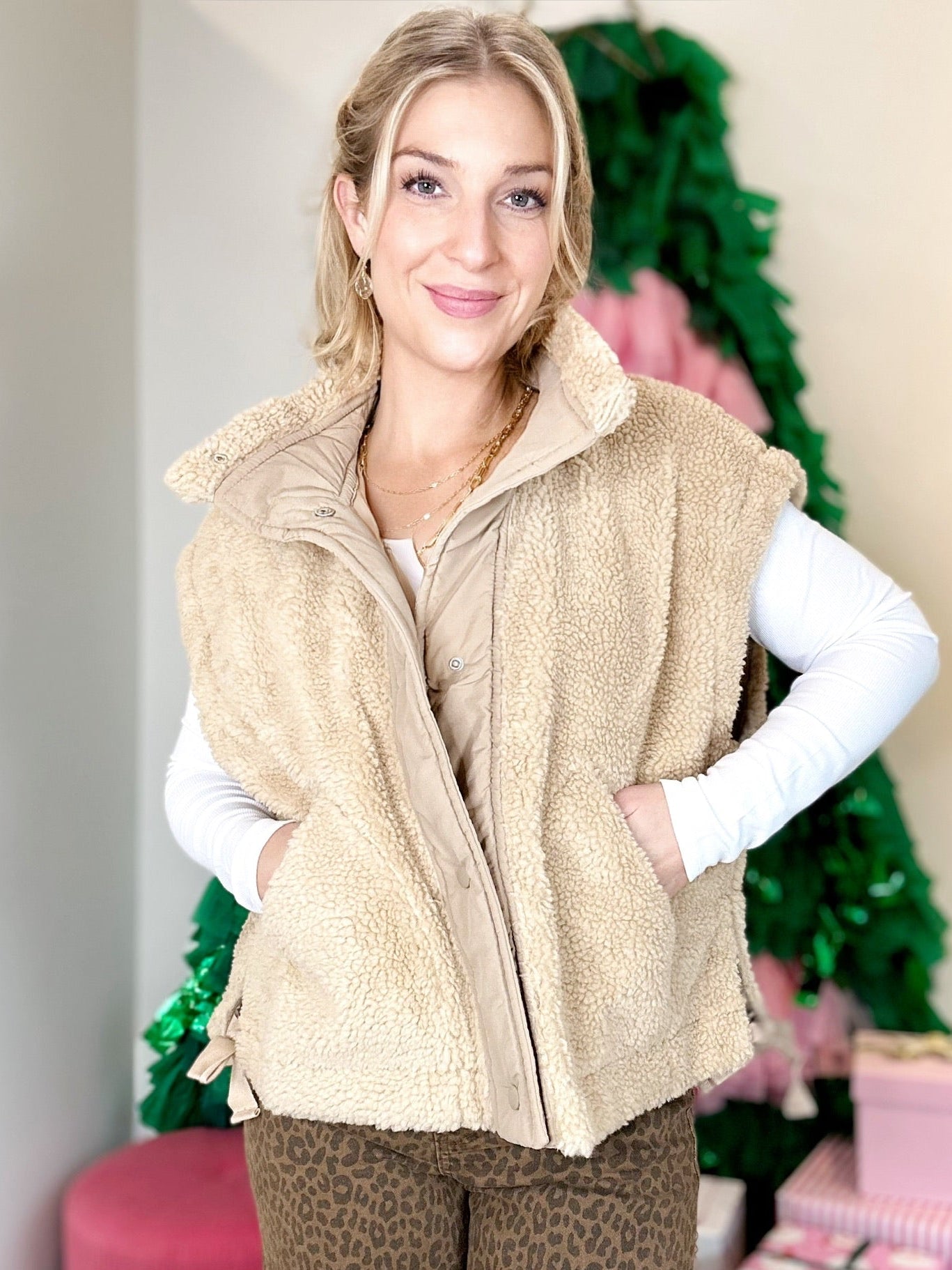Morgan Sherpa Vest Beige