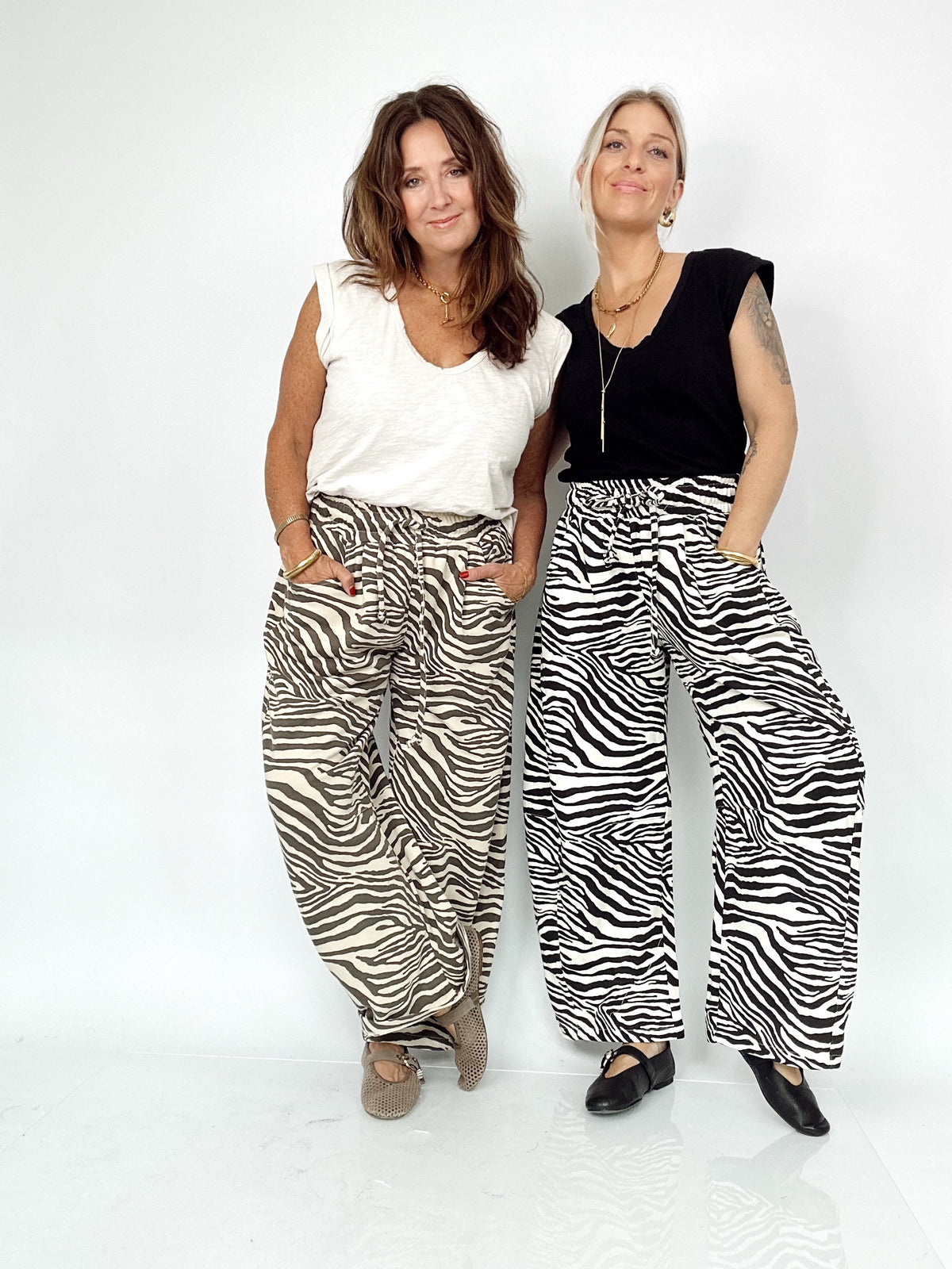 Lou Zebra Print Barrel Leg Pants Brown/Beige