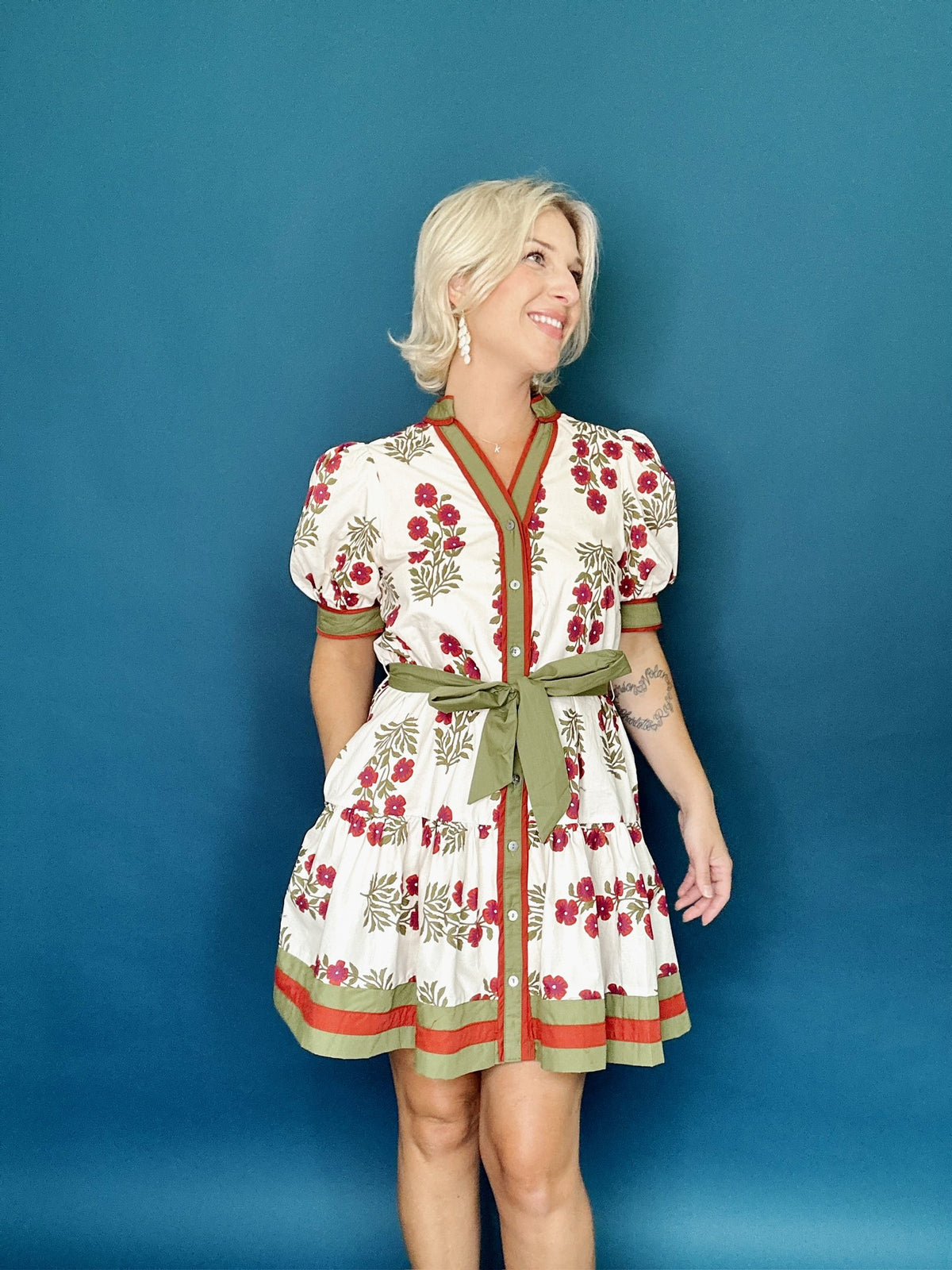 Lara Floral Mini Dress Ecru